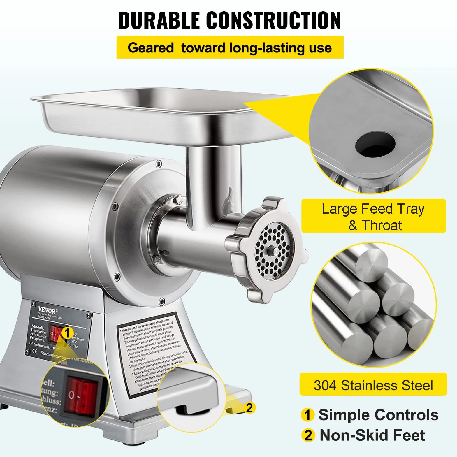 SucceBuy 220V Tritacarne Elettrico Inox Tritacarne Professionale Perfetto Per Prosciutto Salsiccia Specializzata Cucina (90800)