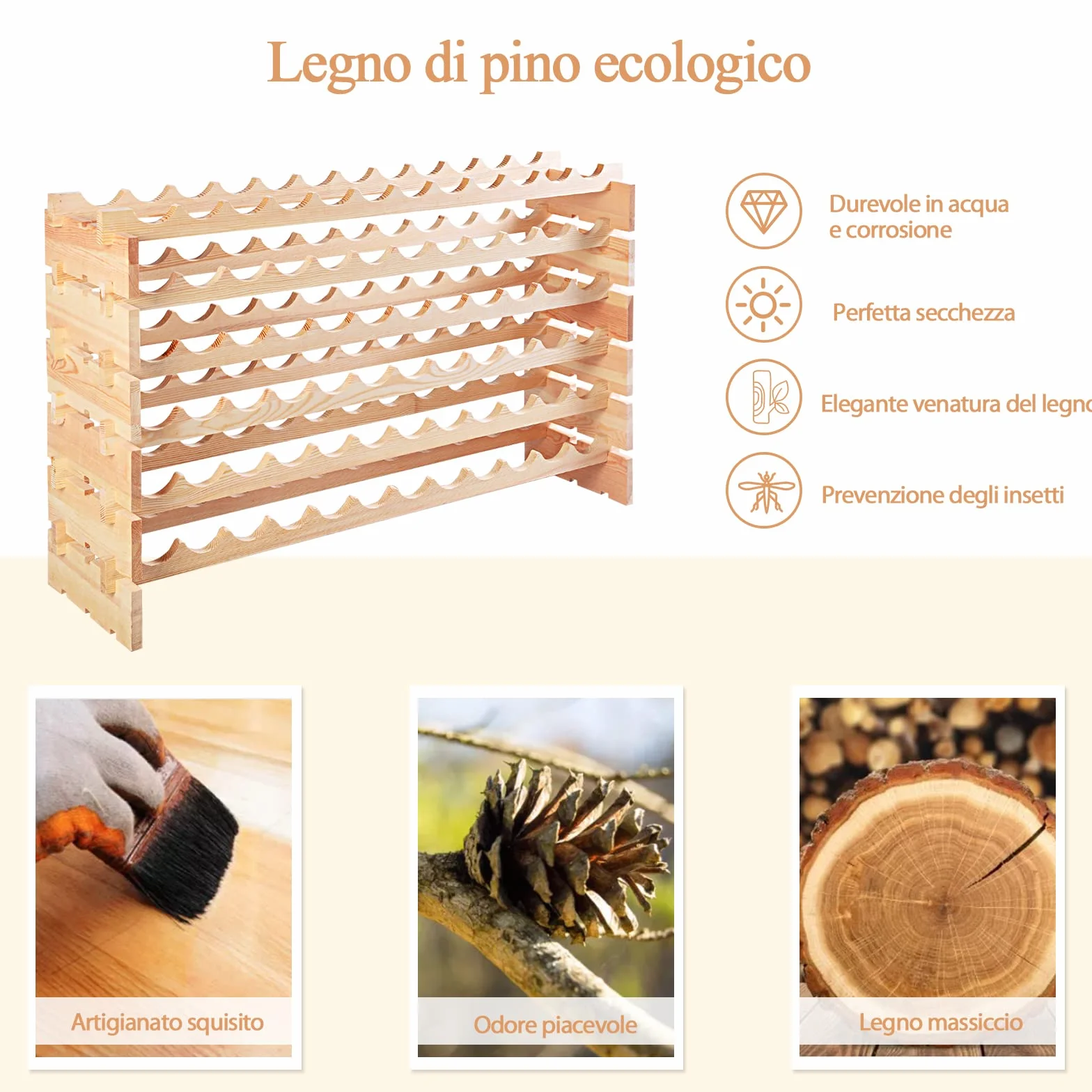 COSTWAY Cantinetta Portabottiglie Vino in Legno di Pino, 72 Bottiglie, 6 Ripiani per Cucina, Bar e Cantina