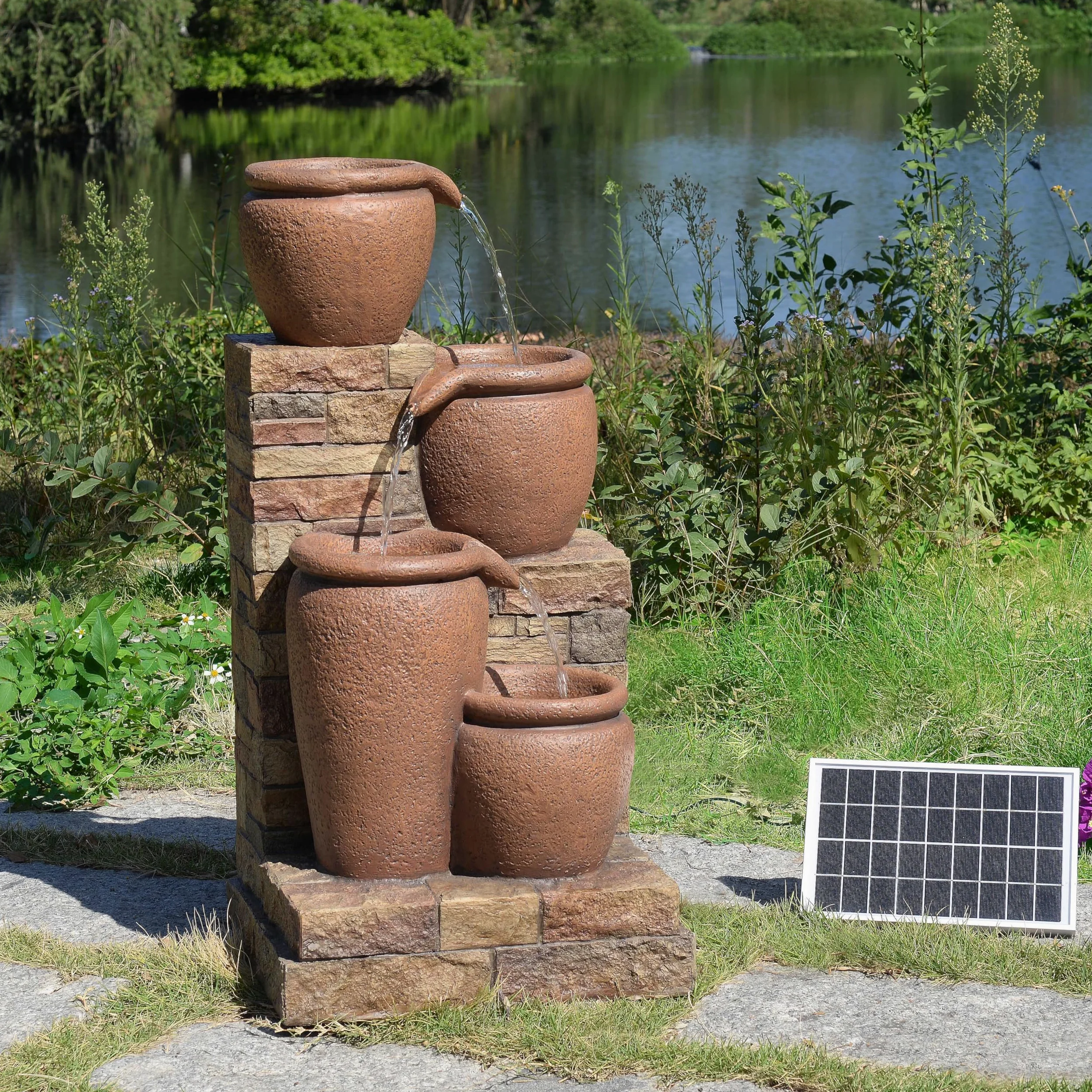 Teamson Home Fontana a cascata a 4 ripiani a energia solare, 78 cm, per ambienti esterni, terracotta