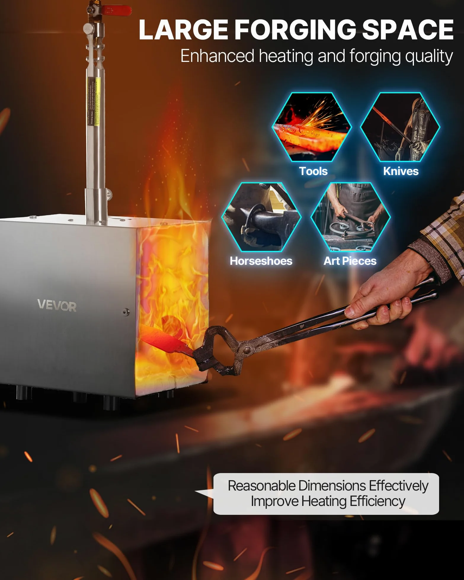 VEVOR Forgia a Gas Propano Portatile, Forno da Fucina a 1 Bruciatore, per Fabbricazione di Coltelli e Forgiatura dei Metalli, Coltellini Maniscalchi Fabbri Ferrai, Temperatura Max. 1427 ℃, Forma