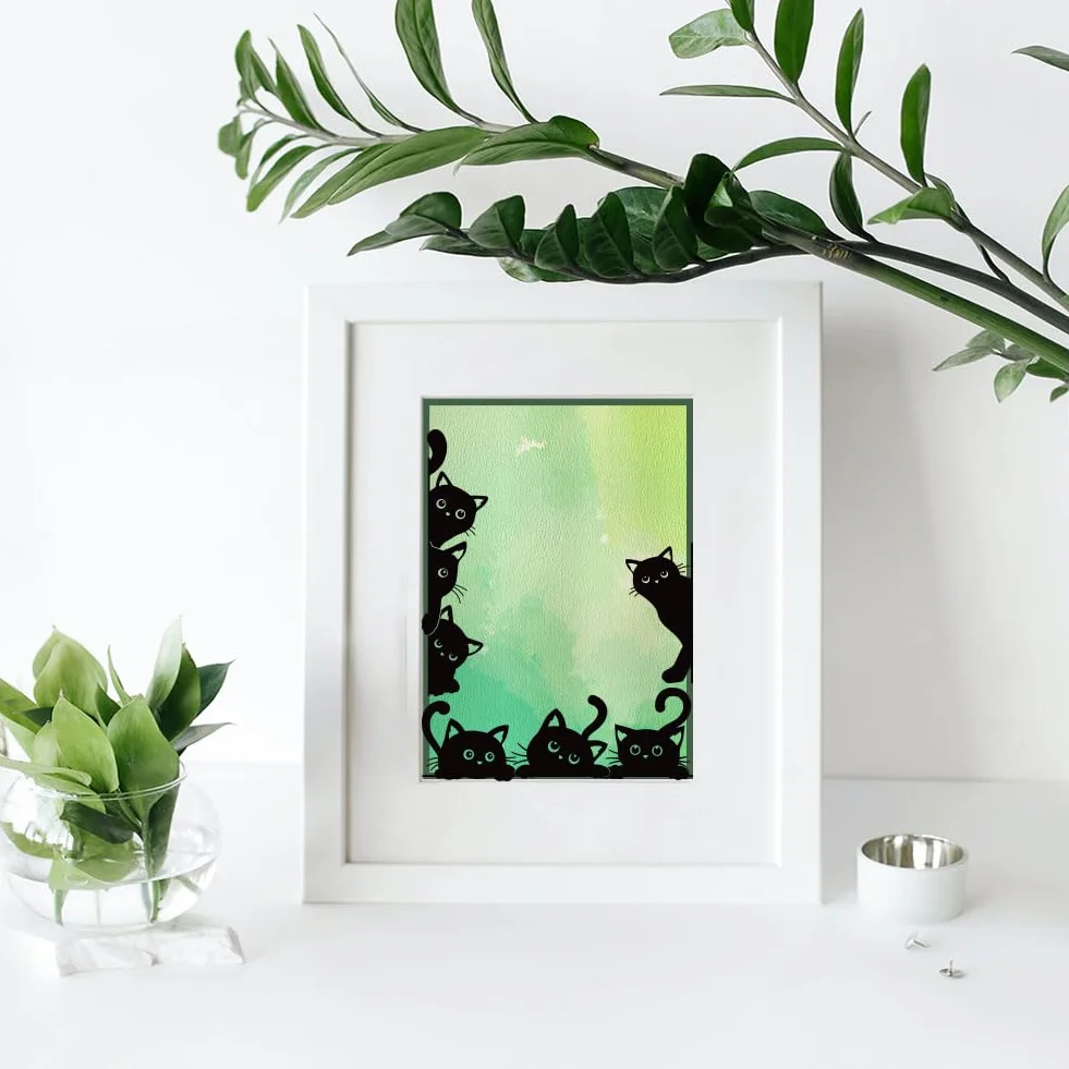 GLOBLELAND Timbri Trasparenti Gatto Nero per Scrapbooking Fai Da Te Bordo Gatto Sigilli per Timbri In Silicone Timbri Trasparenti per Creazione di Carte Album Fotografico Diario 6.3×4.33 Pollici