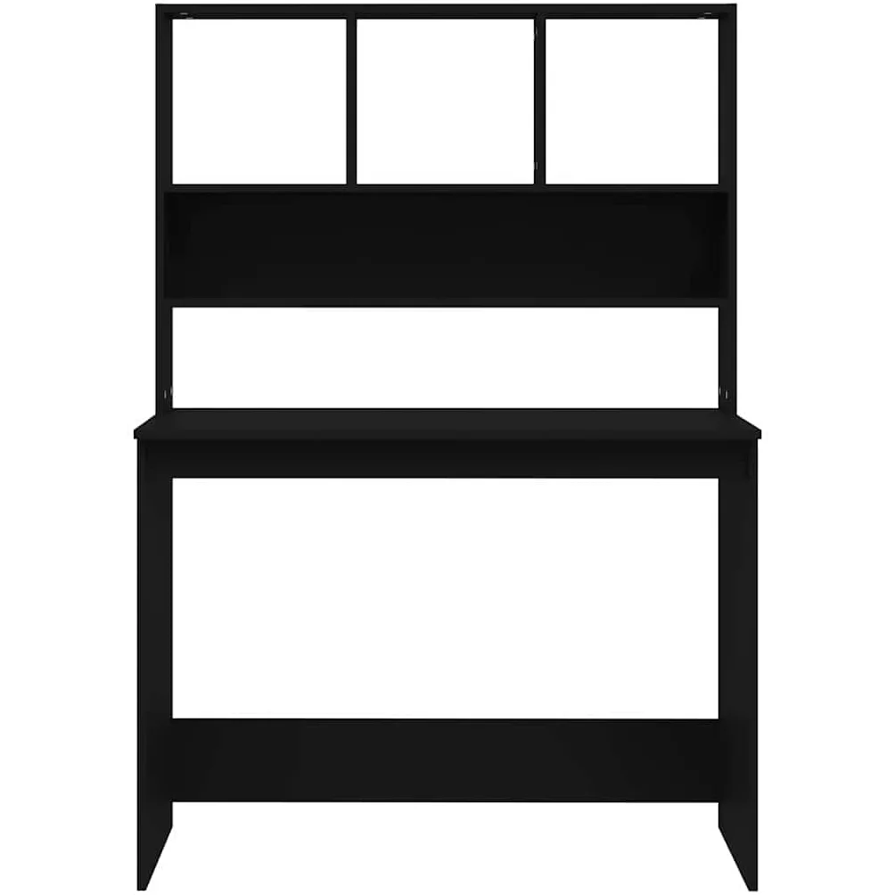 Scrivania con mensola nera, 102 x 45 x 148 cm, in legno, da ufficio, con vano portaoggetti e spazio per raccoglitori e documenti