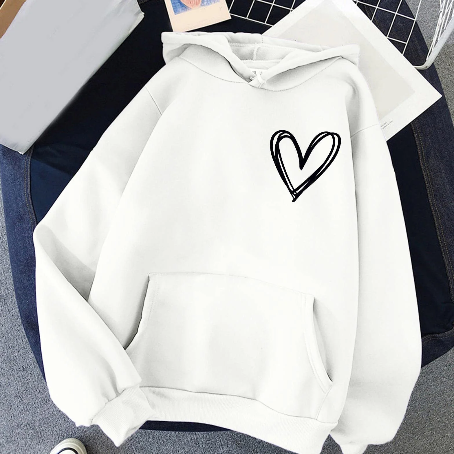 Felpa con cappuccio da donna, oversize, in cotone, per adolescenti, ragazze, con cappuccio, a maniche lunghe, Y2K, con cappuccio, calda, con tasca