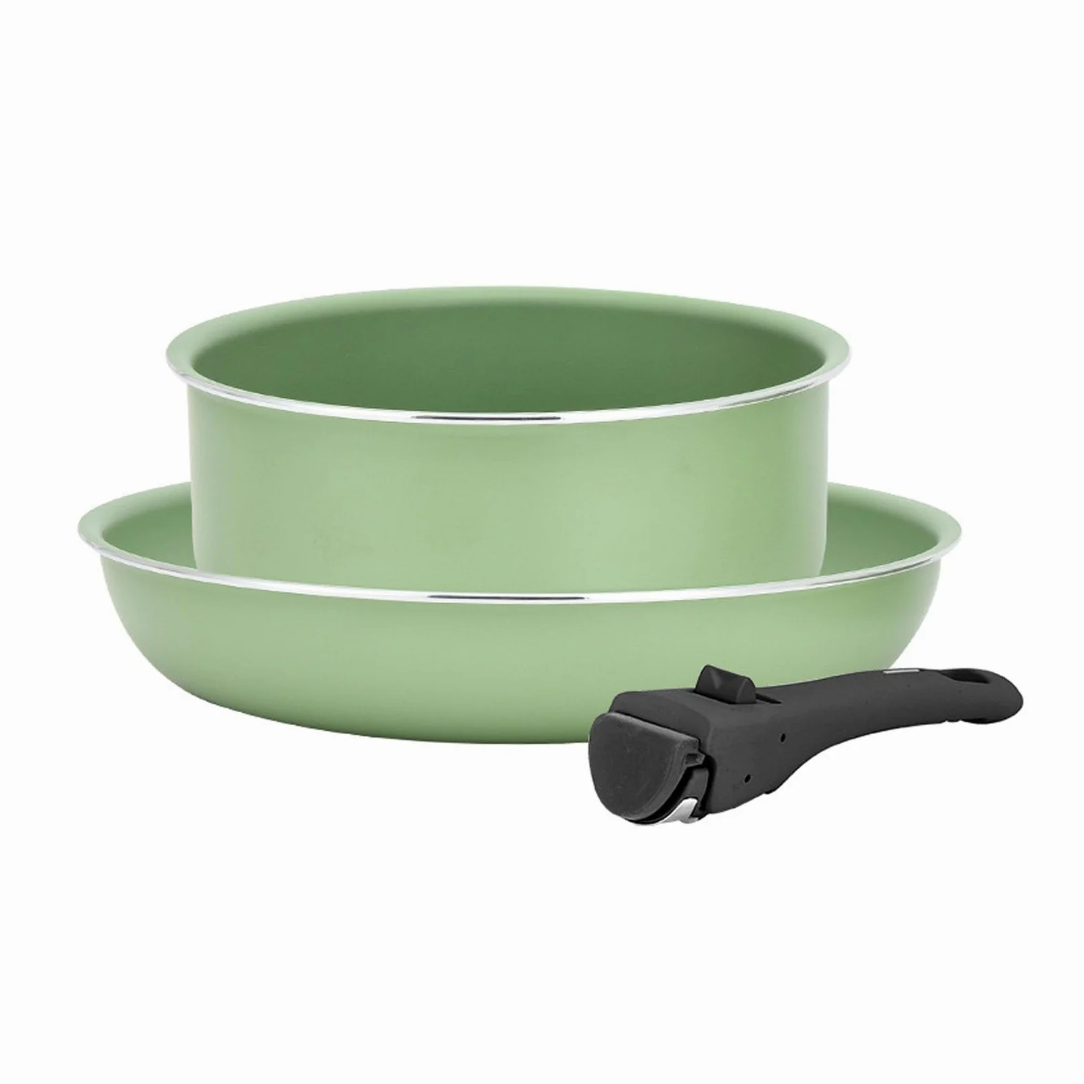 Set di pentole e padelle con manico staccabile, set di 3 pentole da cucina antiaderenti per tutti i fornelli, set di pentole impilabili per campeggio, lavabili in lavastoviglie, verde