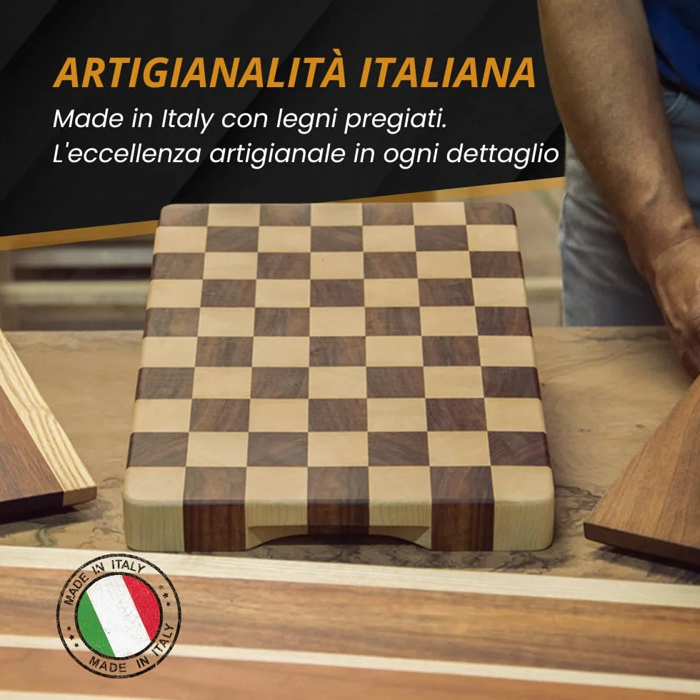 Arte del Legno, Tagliere da Cucina in Legno Professionale dim. 40x40xh4.5- con Venatura a Scacchi, Tagliere Massello di Acero e Mogano con Olio Naturale - Stabile e Antiscivolo