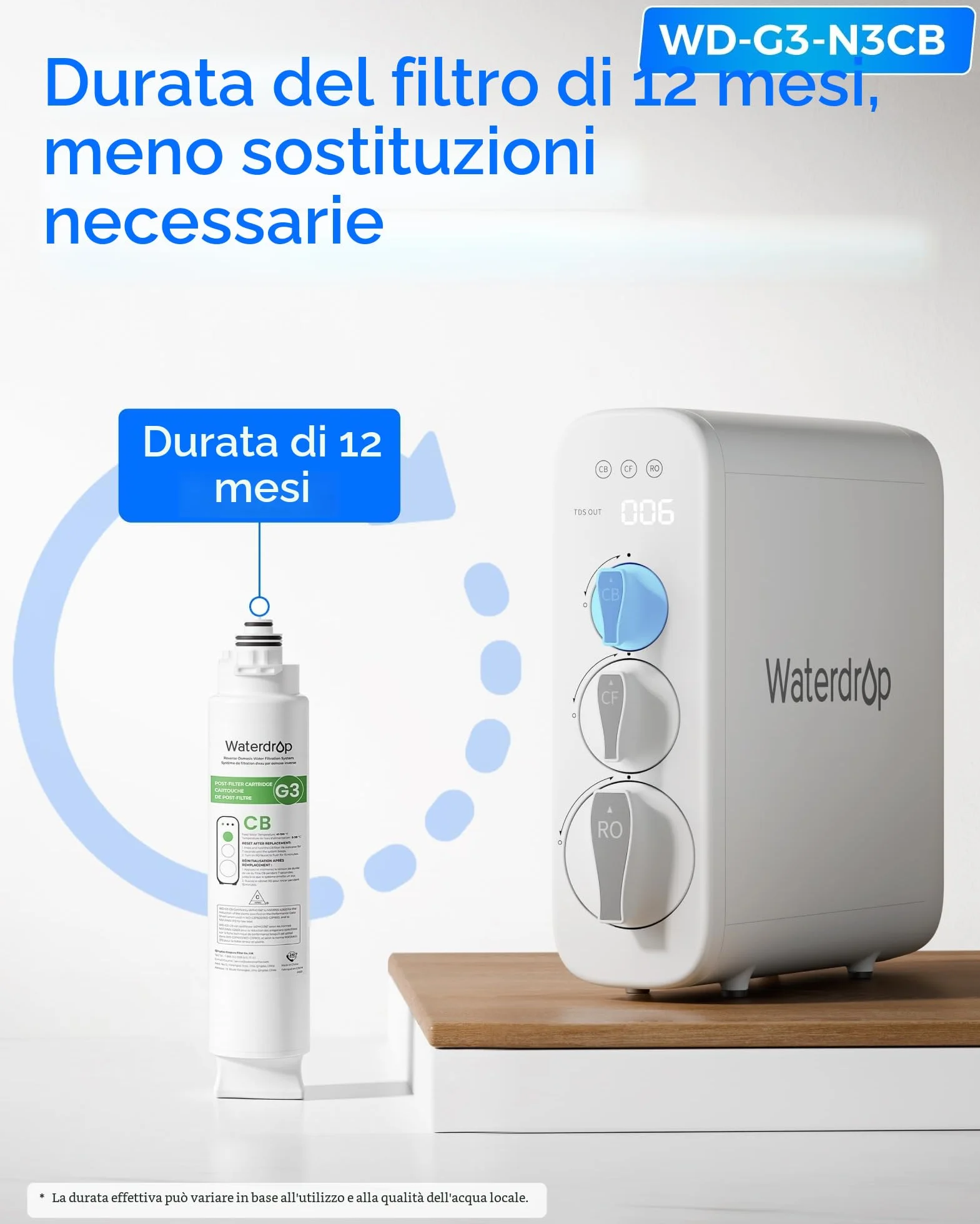 Waterdrop WD-G3-N3CB Filtro Sostituzione Osmosi Inversa 1 Anno