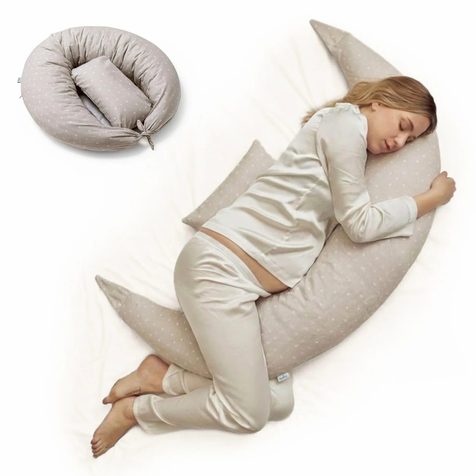Nuvita 7200 DreamWizard Memory 3D – Cuscino Gravidanza e Allattamento Ergonomico, 3D Mesh Traspirante, Certificazione OEKO-TEX, Fodera Sfoderabile e Lavabile - Beige