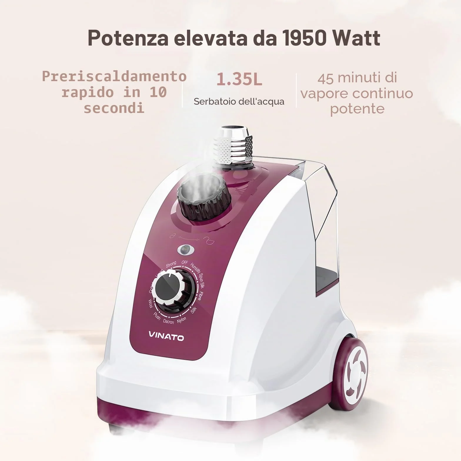 VINATO Stiratrice Verticale a Vapore 1950W, Ferro da Stiro Verticale con Serbatoio, 11 Funzioni Vapore per Tessuti