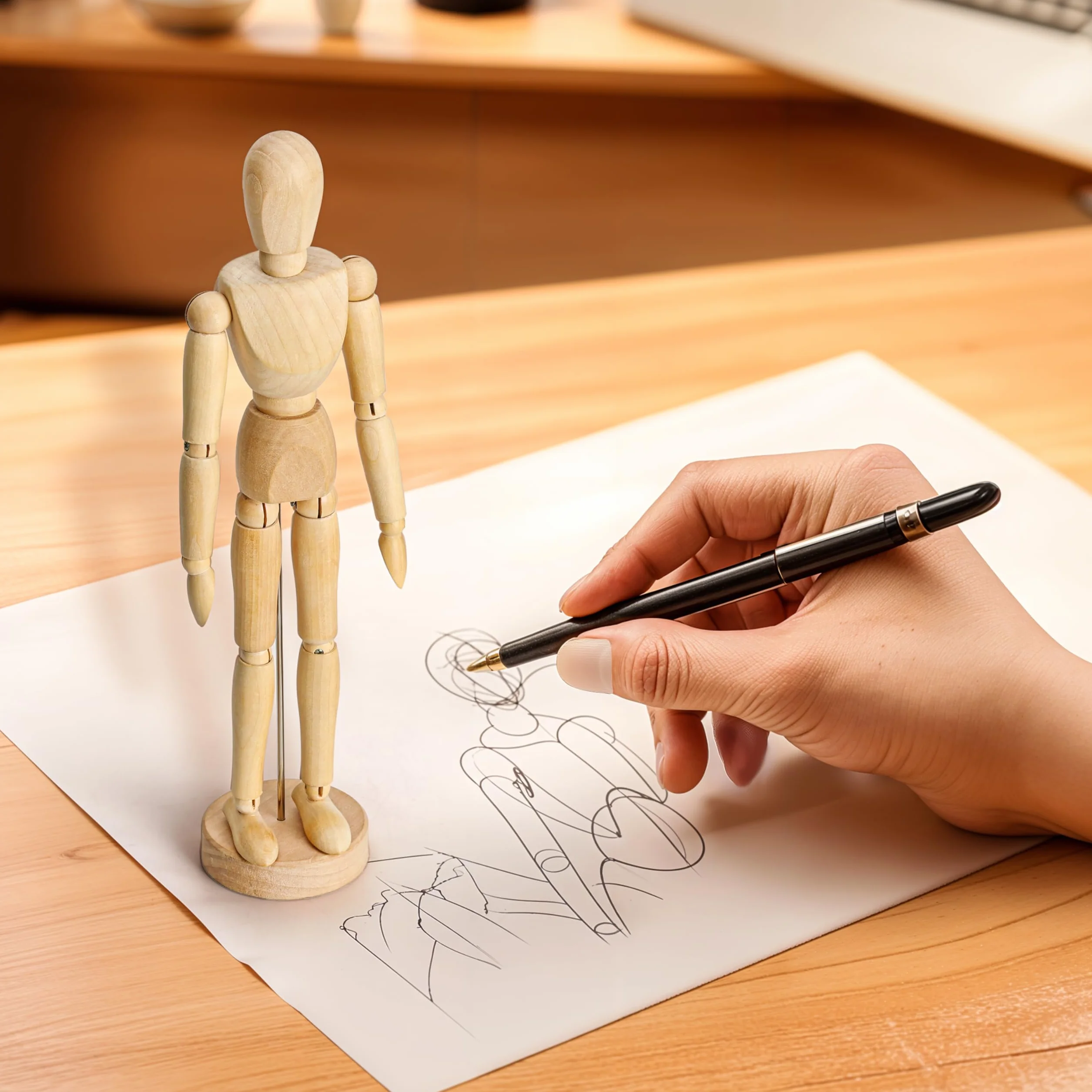 Manichino in legno 30,5 cm con supporto giunti flessibili articolato per schizzi pittura