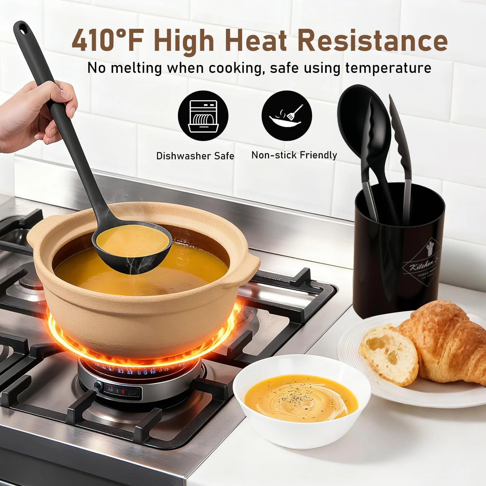 VINATO Set di Utensili da Cucina in Silicone, 12 Pezzi, Senza BPA, Nero