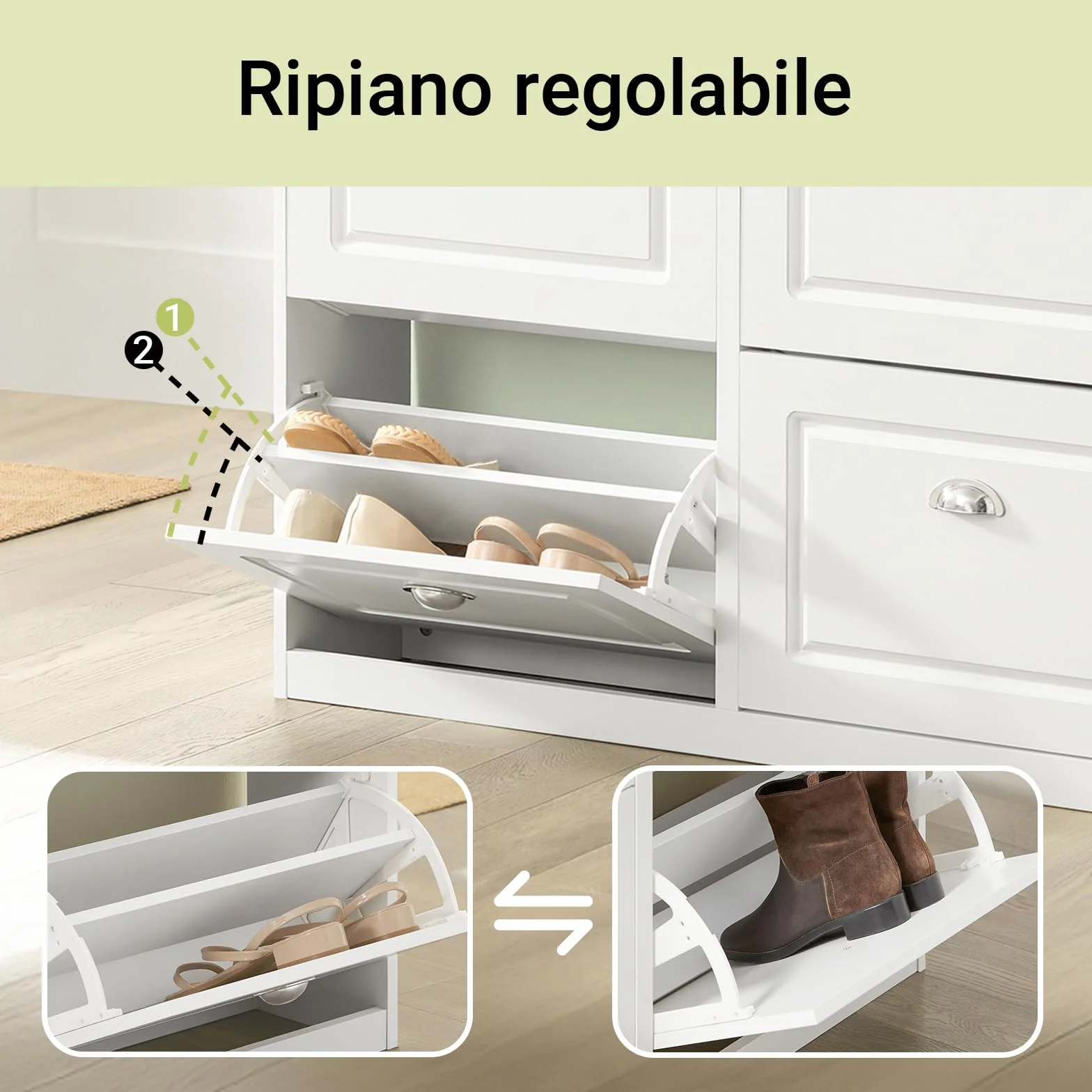 SoBuy Scarpiera Salvaspazio Slim Mobiletto Ingresso 4 Ante Ribalta Armadio Portascarpe Moderna 105x24x83cm Bianca FSR79-W