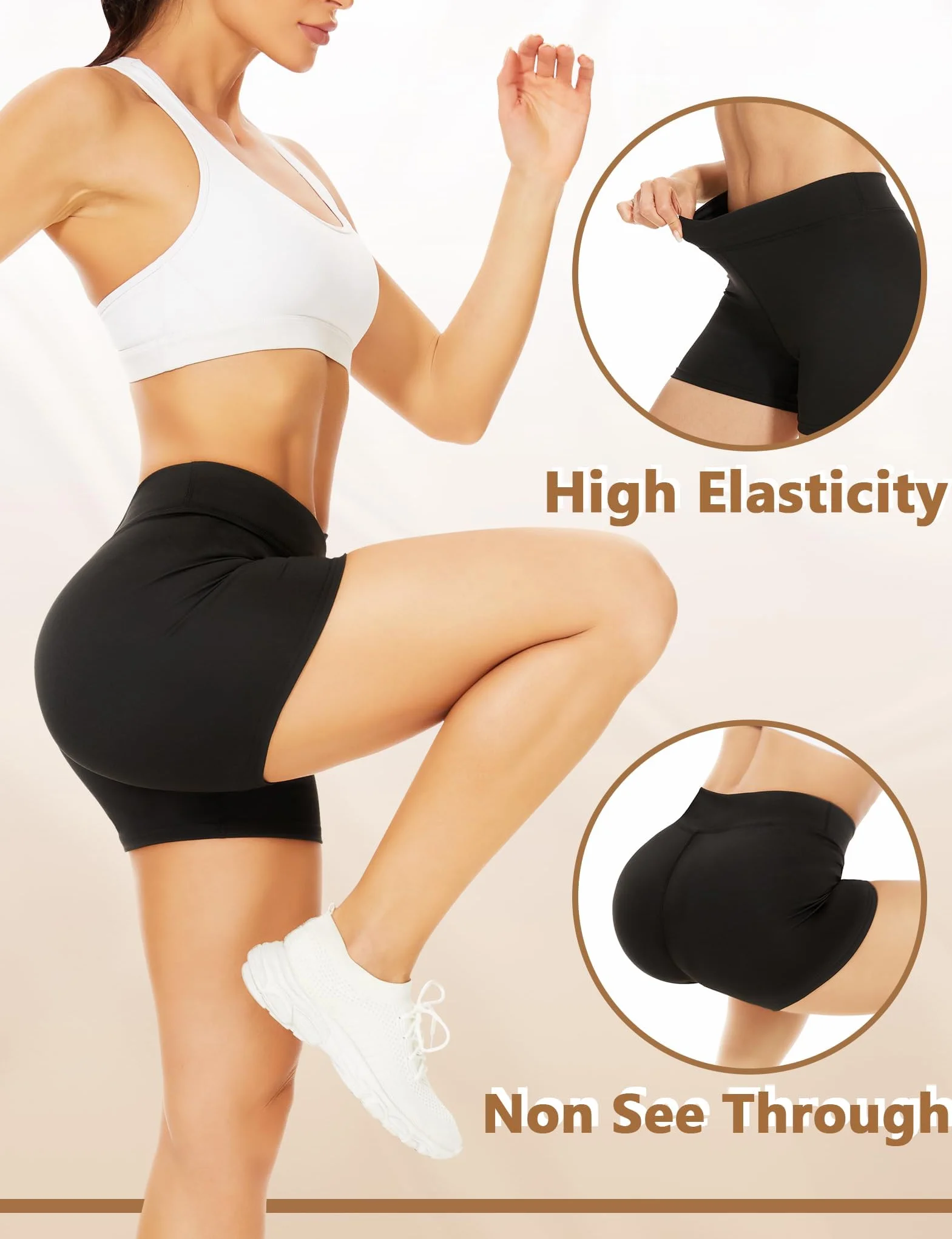 Becellen Pantaloncini Sportivi Donna Vita Alta con Tasche Palestra Yoga Gym Fitness