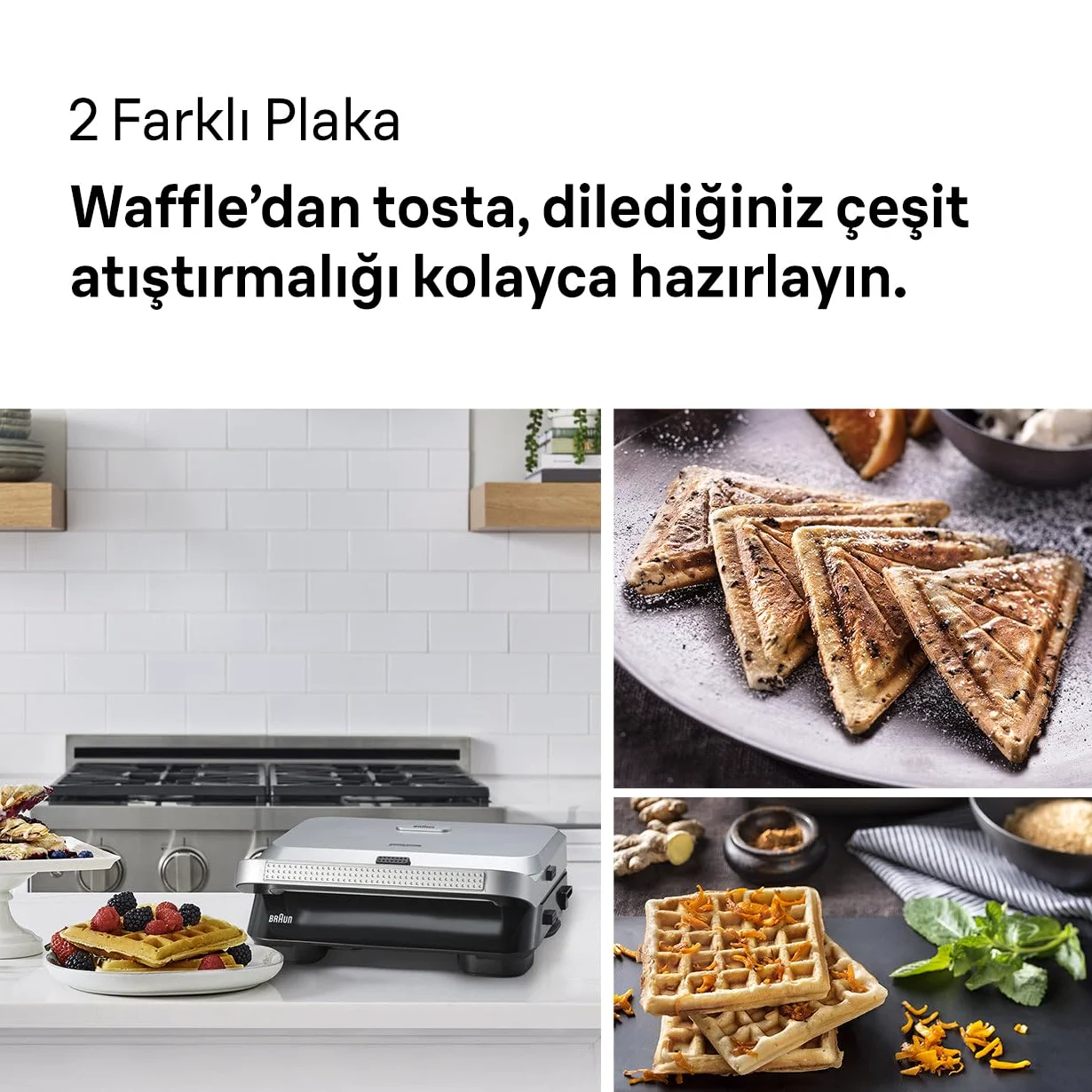 Braun SnackMaker 5 SM5005, Tostapane con Piastre per Sandwich e Cialde, Waffle M