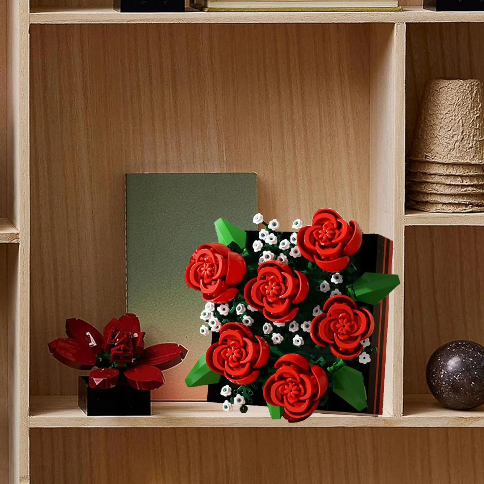 Botanicals - Set di 687 blocchi da costruzione con fiori finti, collezione botanica, decorazione per adulti, decorazione per la casa o decorazione floreale (rosso)