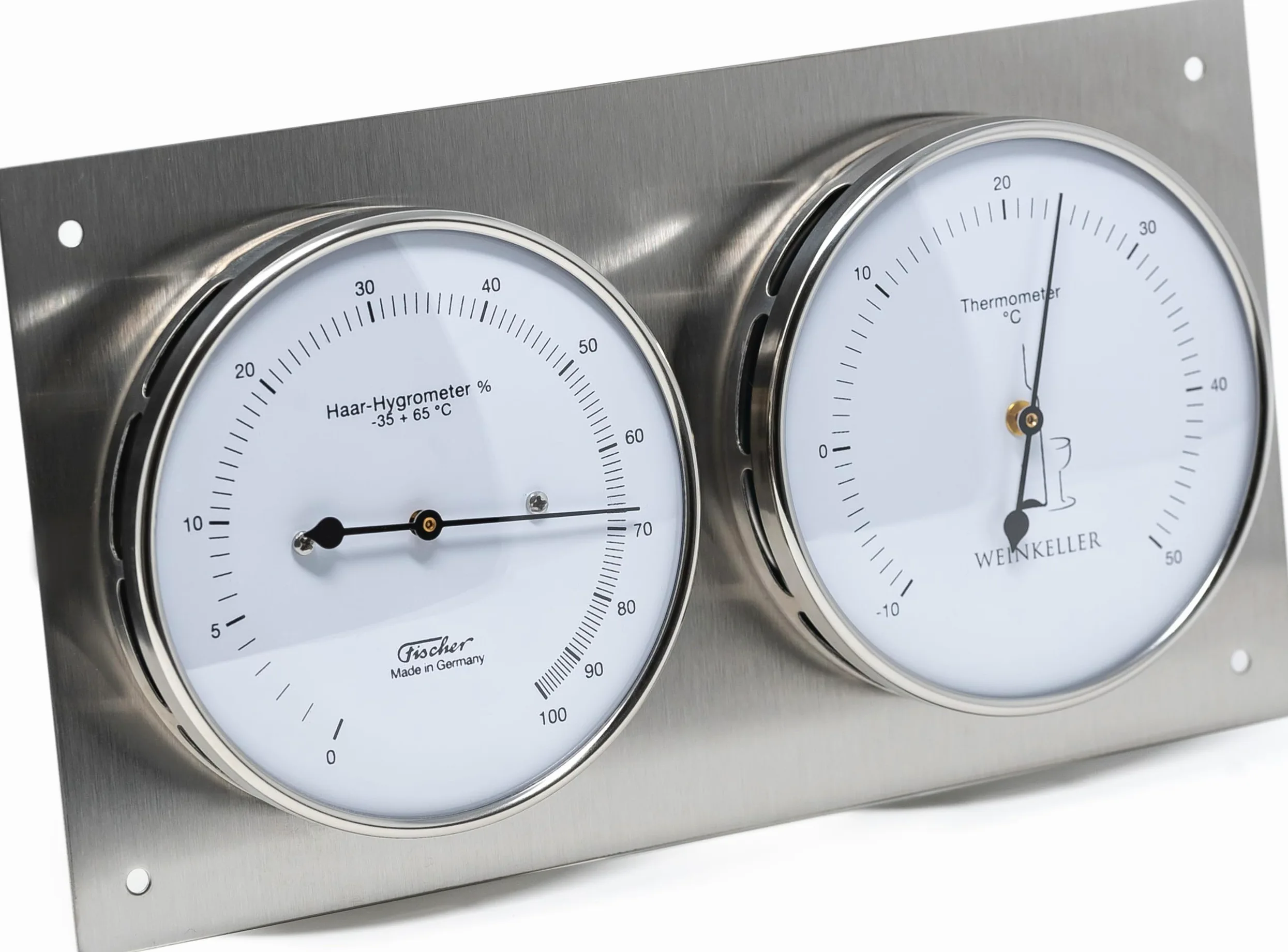 Fischer Cantina Hygrothermometer, in Acciaio Inox