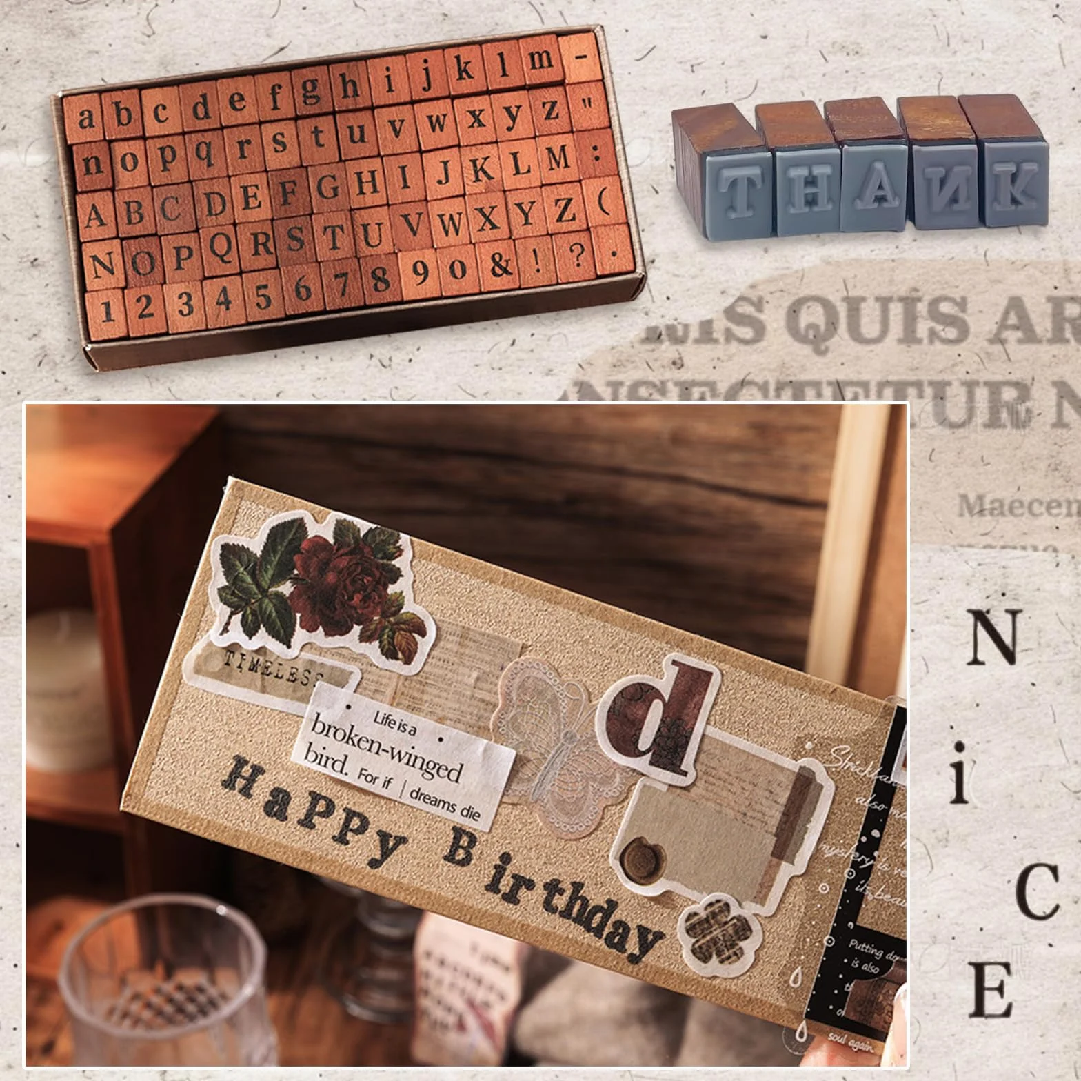 70 Pezzi Timbri Lettere Alfabeto - Francobolli Con Alfabeto Vintage In Legno - Set Di Timbri In Legno,Adatti Per Il Fai Da Te,Lo Scrapbooking E I Progetti Artigianali