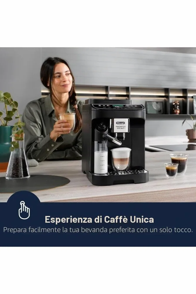 DeLonghi ECAM310.60.B Magnifica Evo Next Macchina da caffè Automatica, Preparazione Automatica, Montalatte