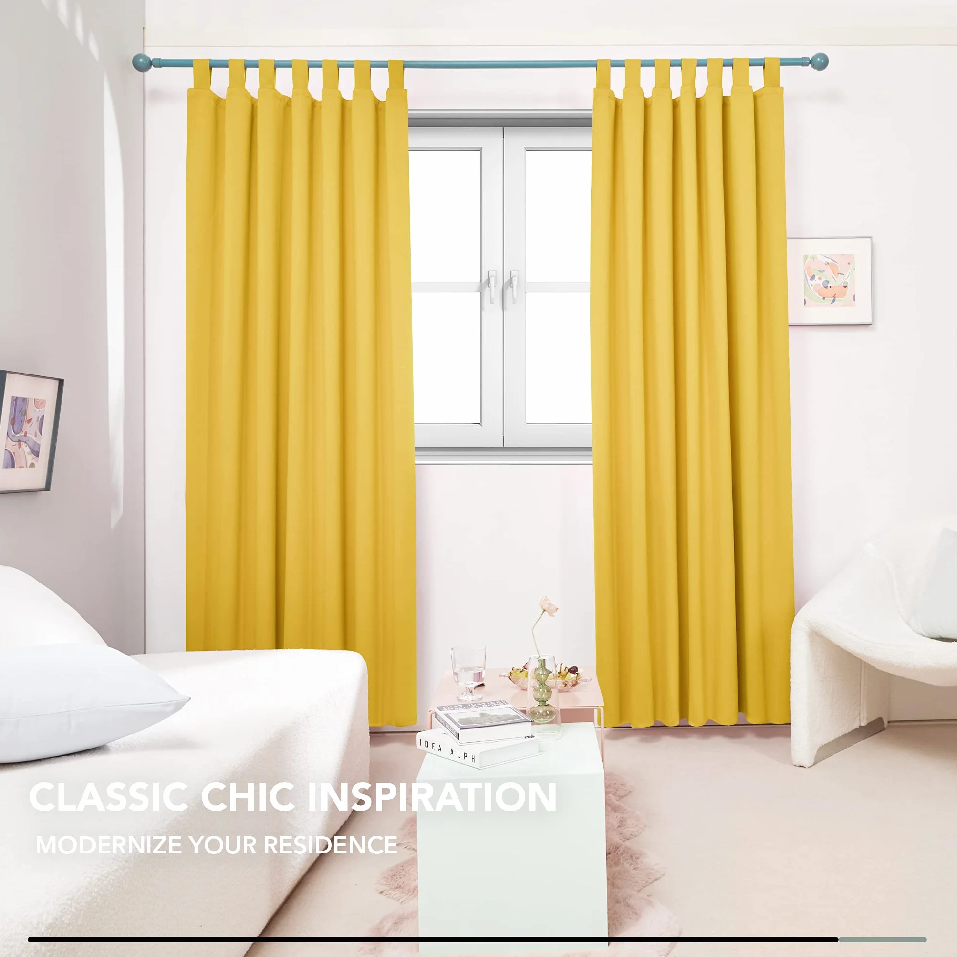 Deconovo Tende Oscuranti per interni 2 Pezzi 140x290 CM, Tende Camera da Letto Moderne Termiche Isolanti, con Passanti, Giallo