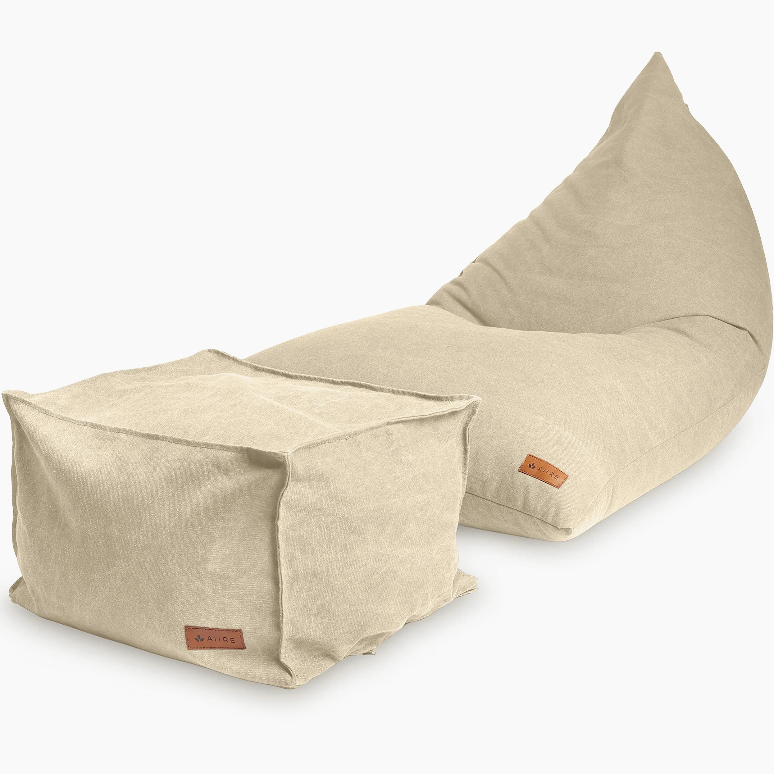 Aiire Pouf Poltrona Sacco Design - Puffo per Sedersi con Poggiapiedi per la Camera da Letto Moderna - Pouffe Salotto XXL con Sgabello Basso - Bean Bag Chair con Poggia Piedi - Puf Beige
