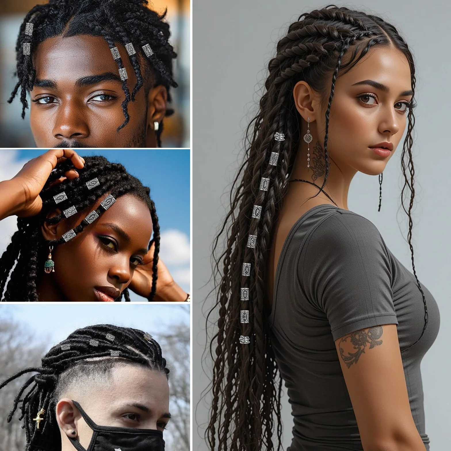 48 Pz Perline per Barba in Metallo Vikingo, Accessori Dreadlocks Treccia con 50 Elastici