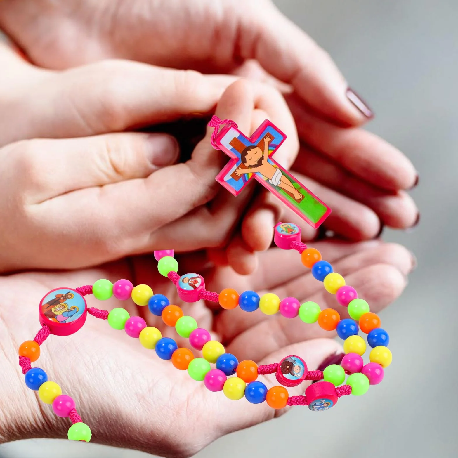 Risipu Rosario con perline colorate, rosario per imparare a pregare, per bambini, con sacchetto regalo in velluto, regalo per Natale, Pasqua e battesimo cattolico