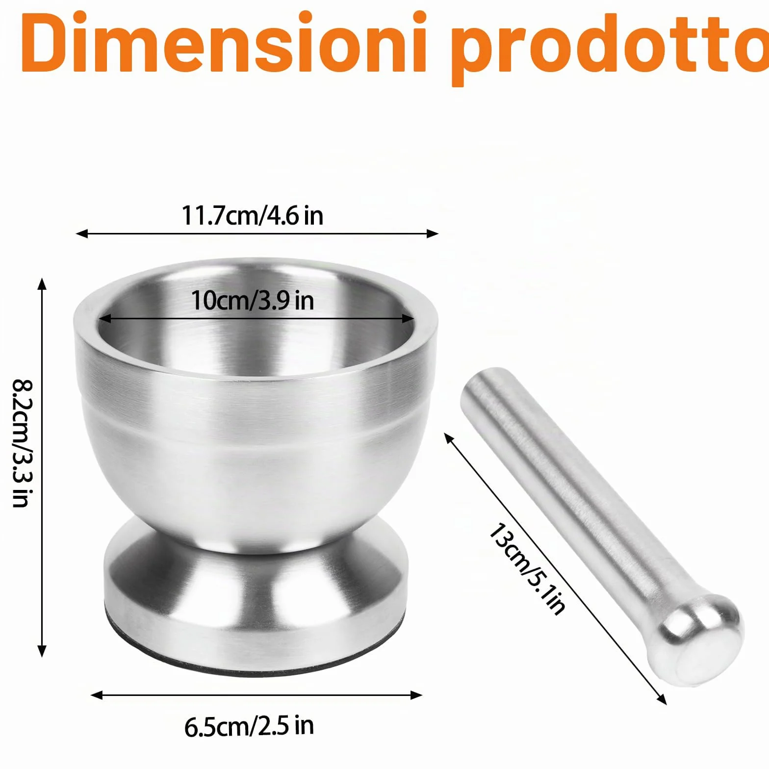 Mortaio con pestello in acciaio inox 250ml per aglio erbe spezie da cucina