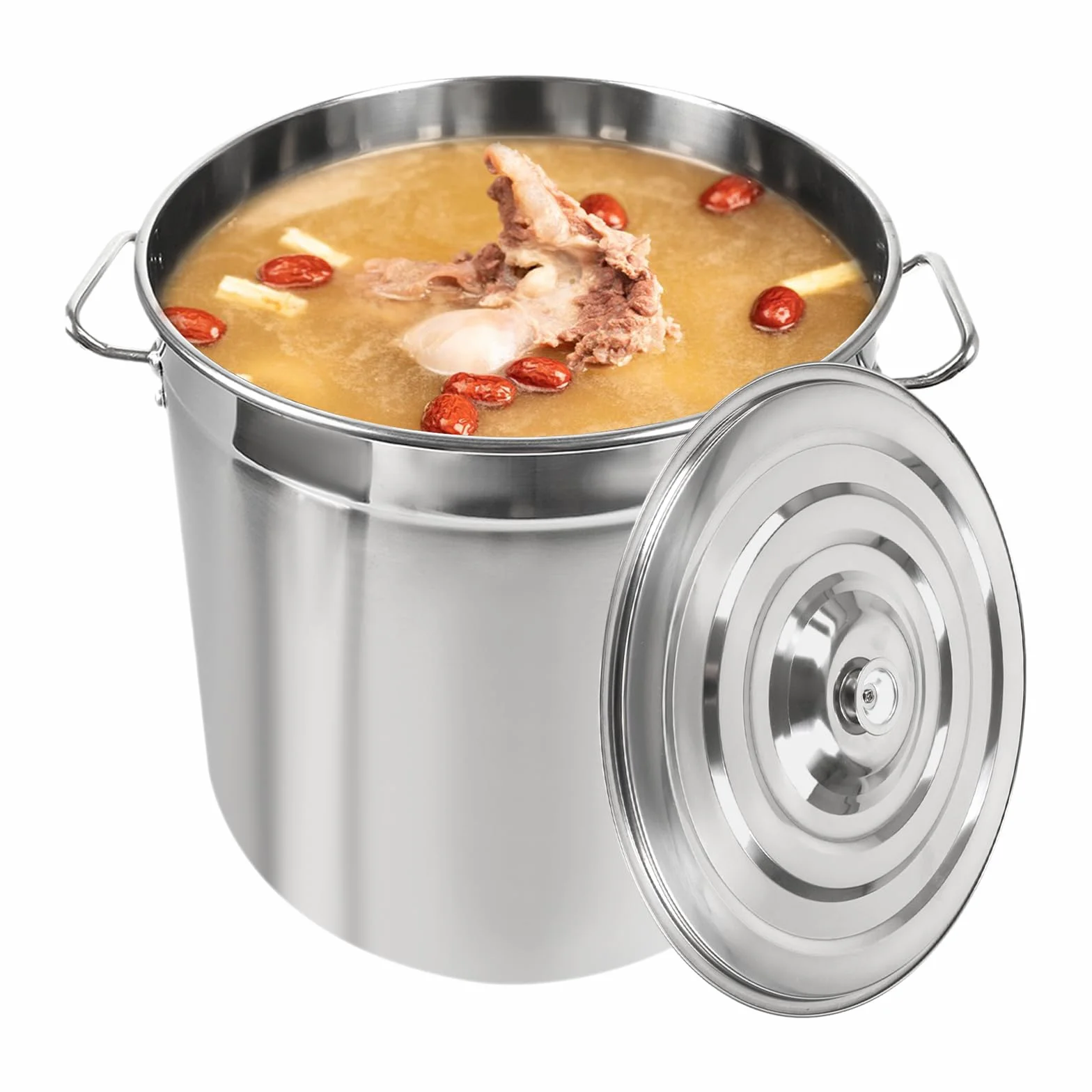 MINRS Pentola da 70 l, grande in acciaio inox, con coperchio e doppio manico, in acciaio inox, per tutti i piani cottura, 46,5 x 45 cm