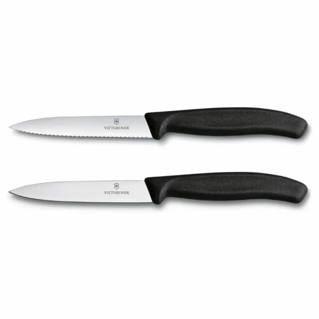 Victorinox Swiss Classic set 2 coltelli: coltello da pomodoro e spelucchino per verdure, acciaio inox, Swiss Made, Nero