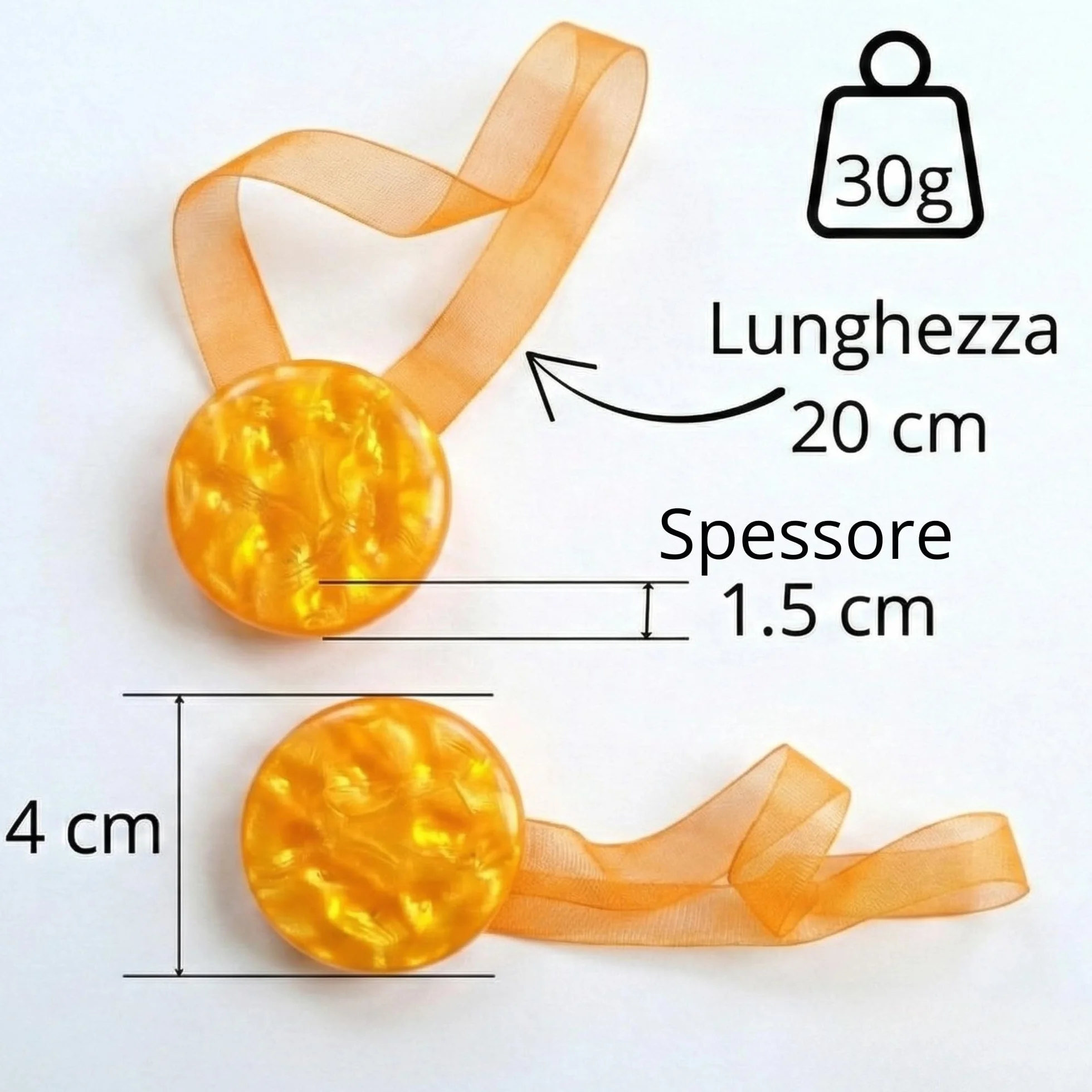 SOLOVO 2 Pezzi Fermatenda Magnetici per Tende, Clip Tenda Effetto Madreperla con Nastro in Organza, Accessori Tende Senza Fori, Arancio