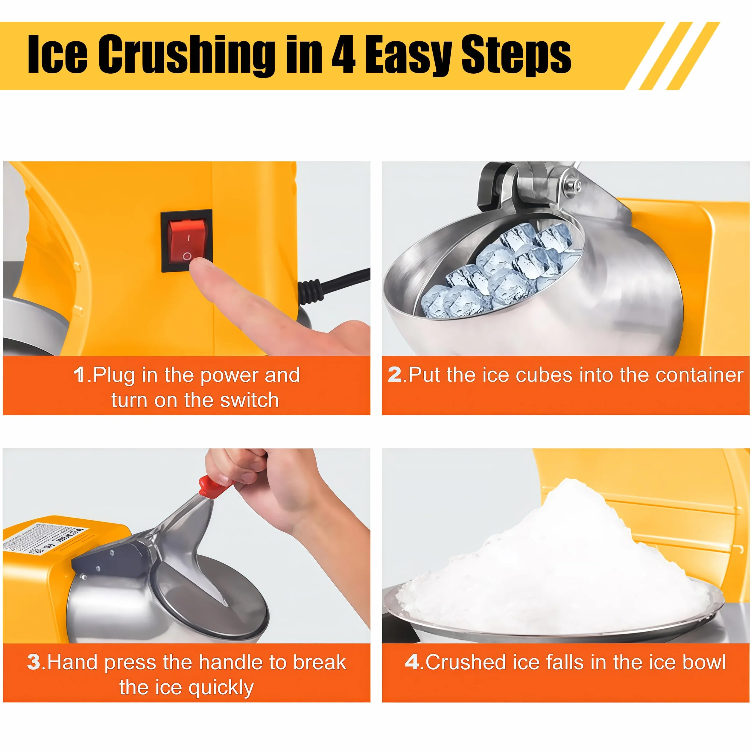 Tritaghiaccio Elettrico a 8 Lame 500 W 2200 giri/min Raspa per Ghiaccio 85 kg/h Crushed Ice Maker con Contenitore per Smoothie Bevande Fredde Tè al Latte e Miscelazione Bar