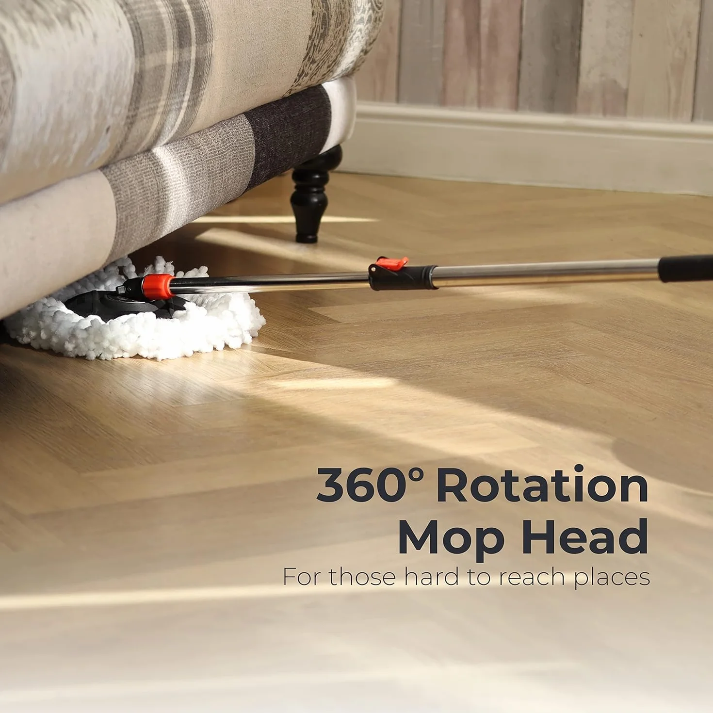Meridiana - Spin mop Lavapavimenti Con Sistema di Strizzatura Manuale attivabile attraverso il Manico, Set per la Pulizia dei Pavimenti con Secchio e Cestello in ACCIAIO INOX, Panno 100% Microfibra
