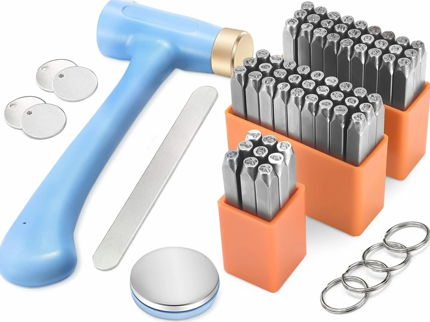 Sunowl 63PCS Timbri in Metallo con Lettere e Numeri 3mm Punzone per Metallo Alfabeto A-Z a-z Numero 0-9 & Simbolo Kit