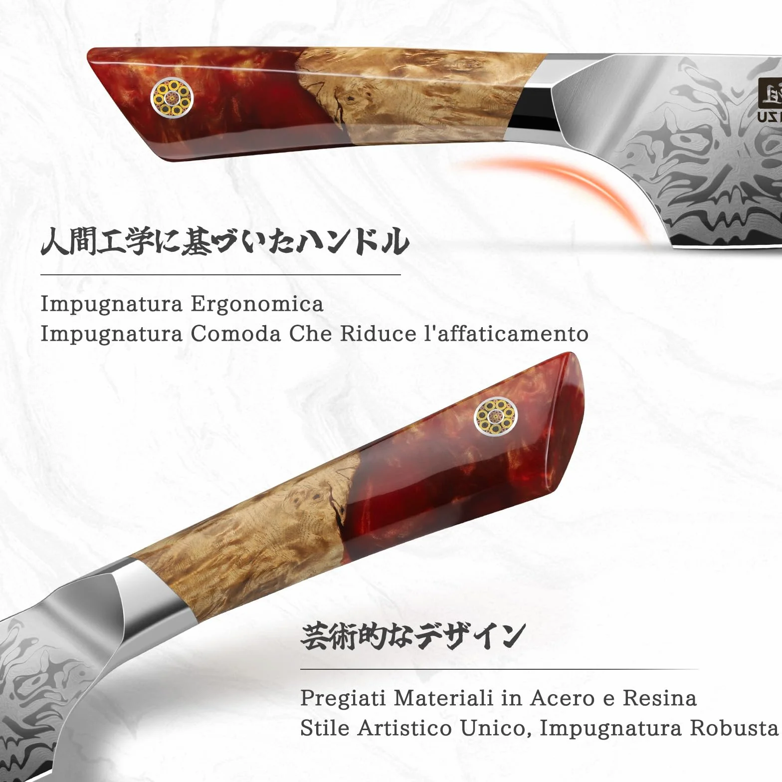 Coltelli da Cucina SHAN ZU Damasco 91 Strati, Coltello da Chef Giapponese in Acciaio SG2 20 cm, Forgiato a Mano con Manico in Acero