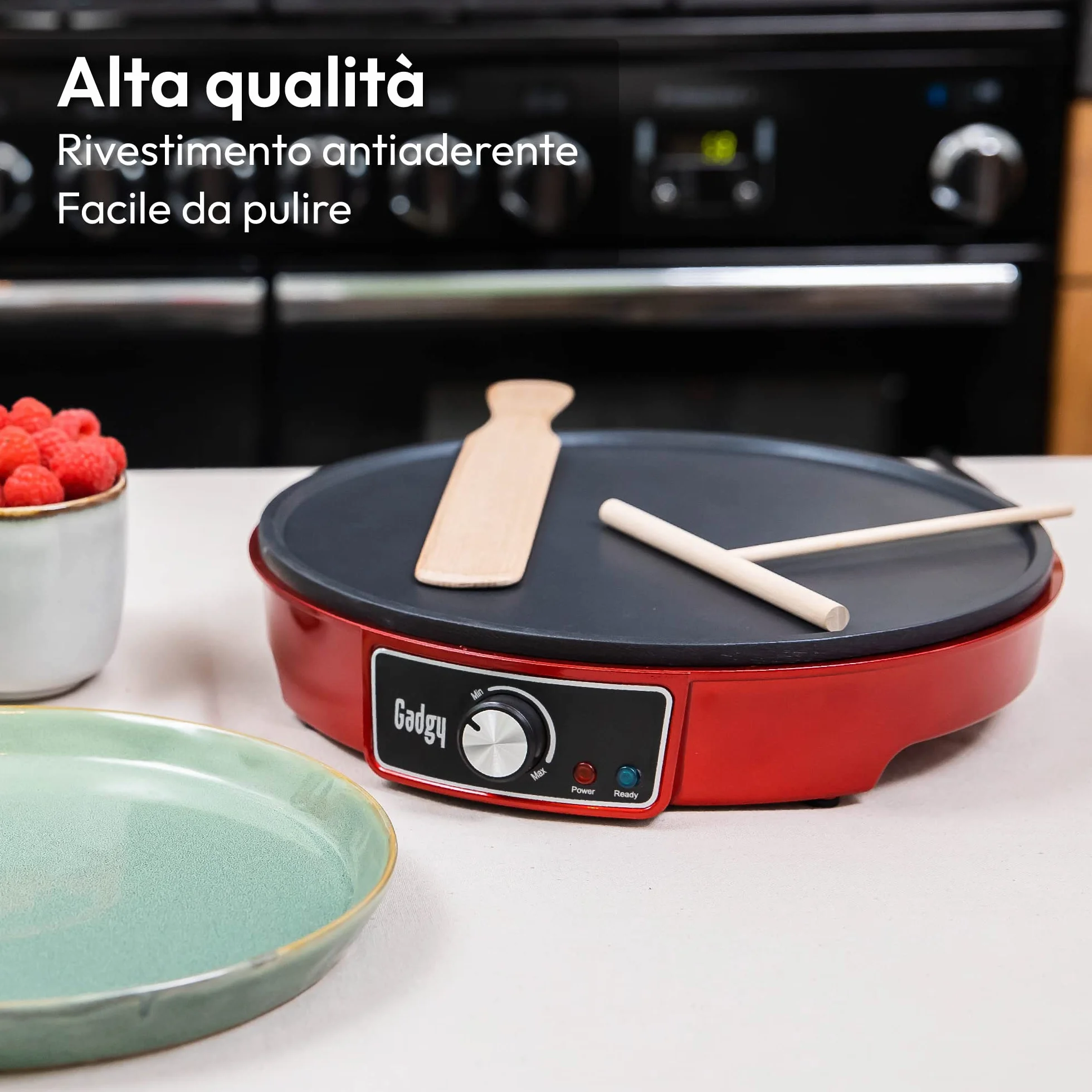Gadgy Crepiera Elettrica 1000W – Piastra per Crepes e Pancake Maker con Temperatura Regolabile e Spatola Inclusa