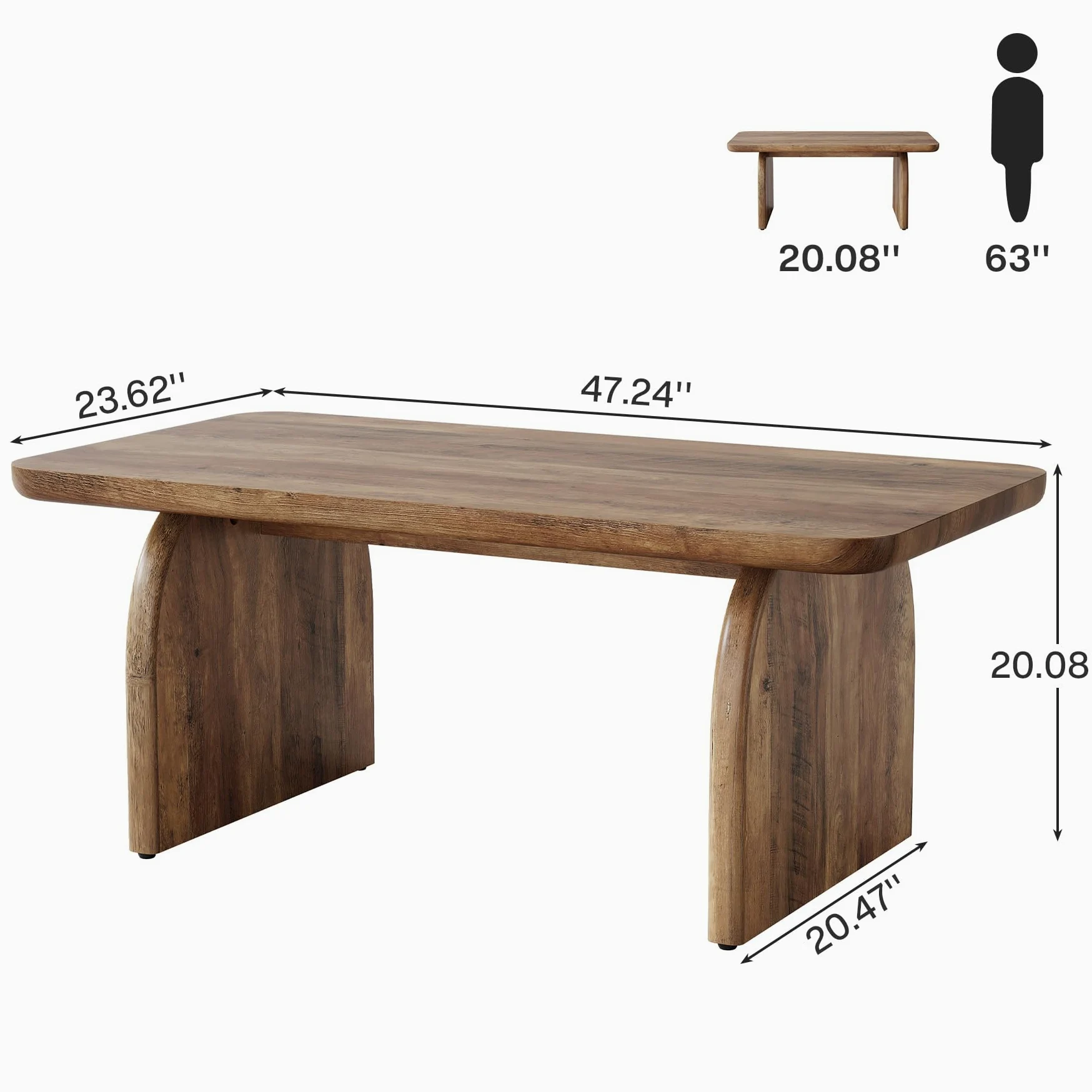 Tribesigns Tavolino da caffè rettangolare, in legno, da 119 cm, tavolo da salotto, tavolino basso da cocktail con base robusta e angoli arrotondati, facile da montare, marrone rustico
