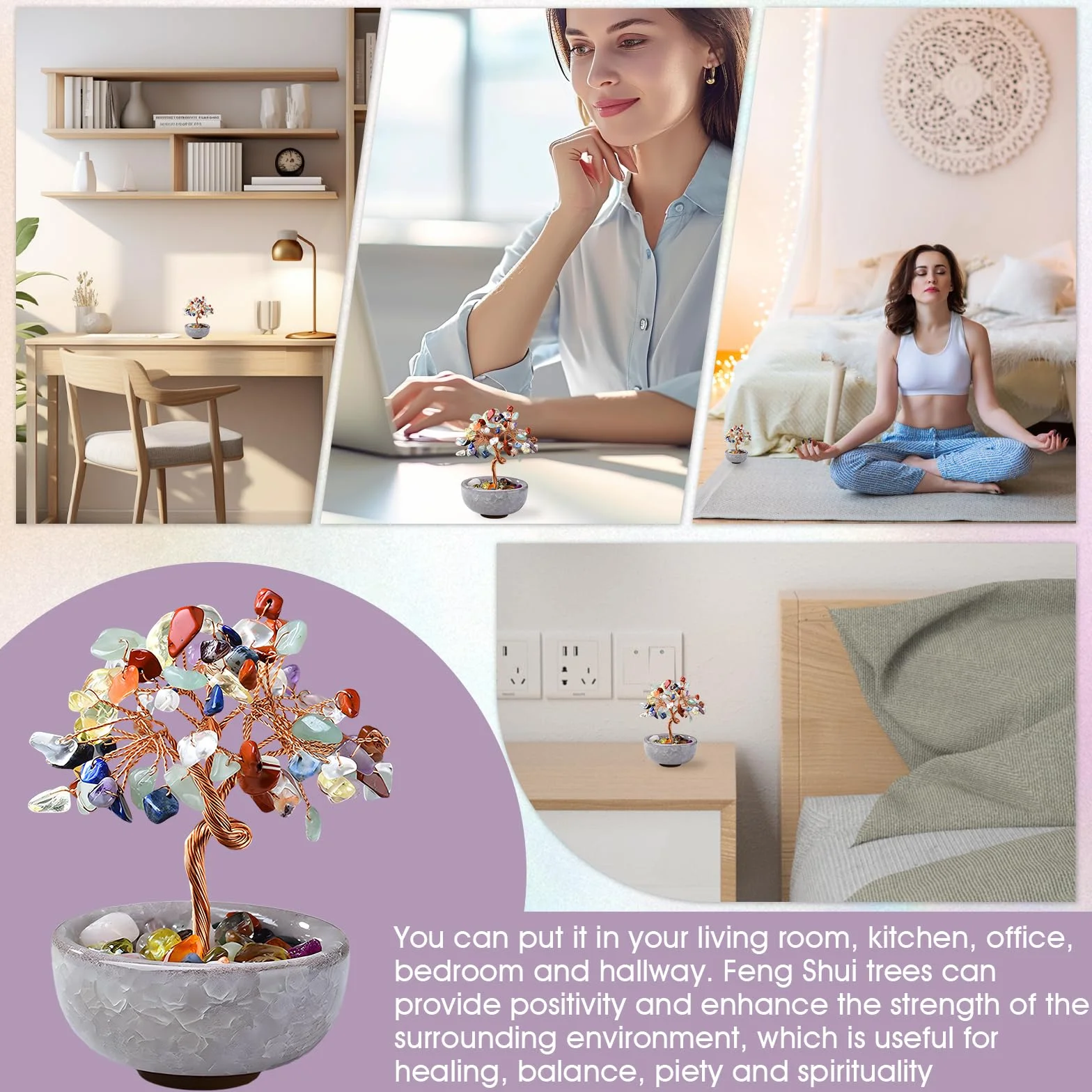 Quarzo Rosa Albero della Vita Pietre Chakra Soprammobile Portafortuna Feng Shui Cristalli Meditazione Reiki Decorazione Casa