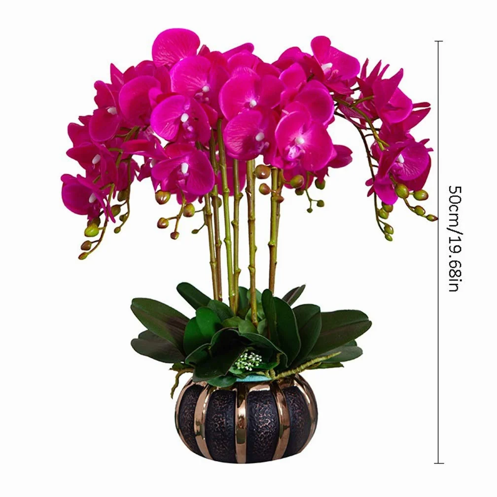 SDdPulse Orchidee artificiali Phalaenopsis con vaso per composizioni floreali, fiori finti bonsai, farfalle, set di decorazioni per la casa, ufficio, cucina, letto, viola