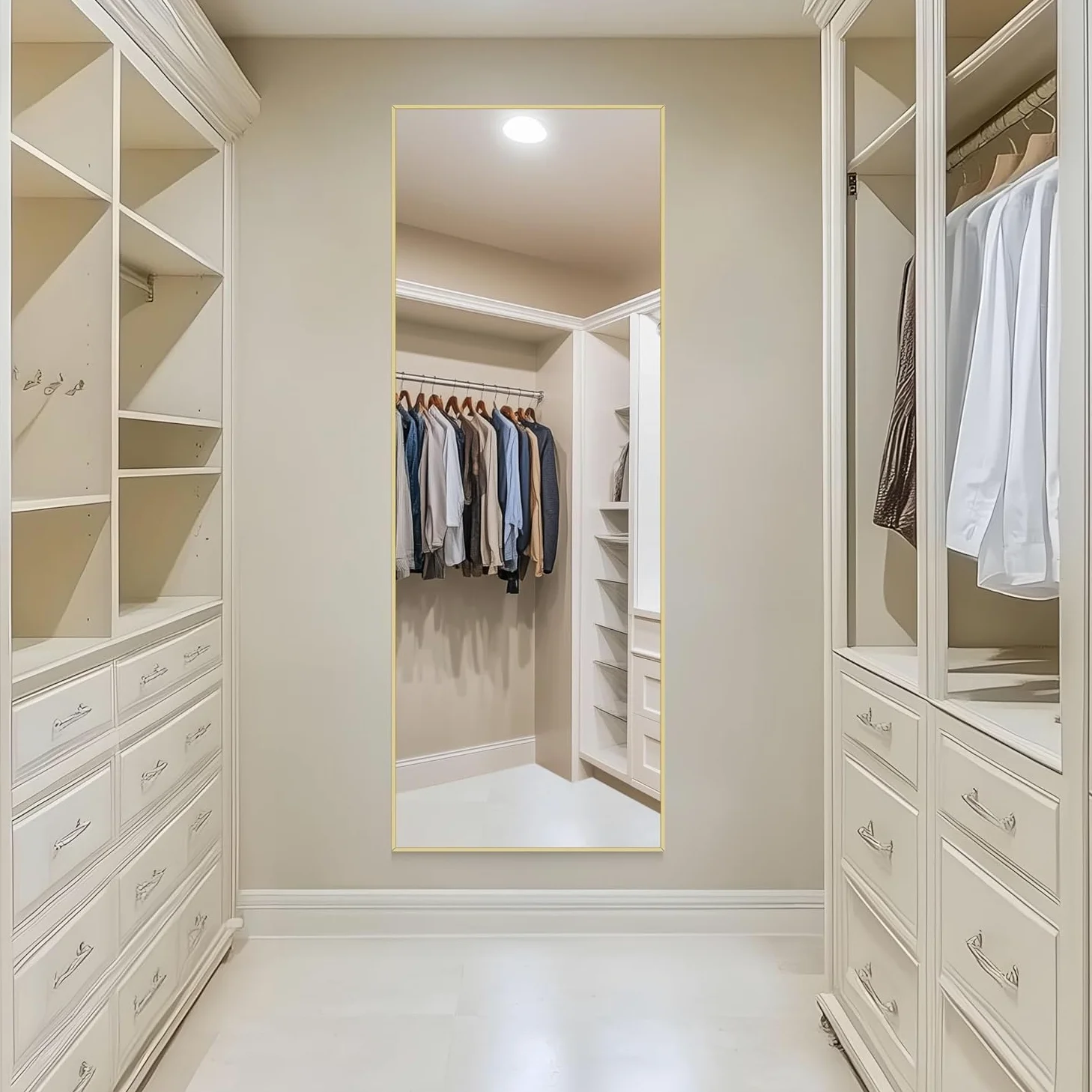 Specchio da Terra, 161 x 52 cm Specchio Rettangolare con Cornice in Alluminio Oro per Bagno, Camera da Letto, Ingresso e Corridoio