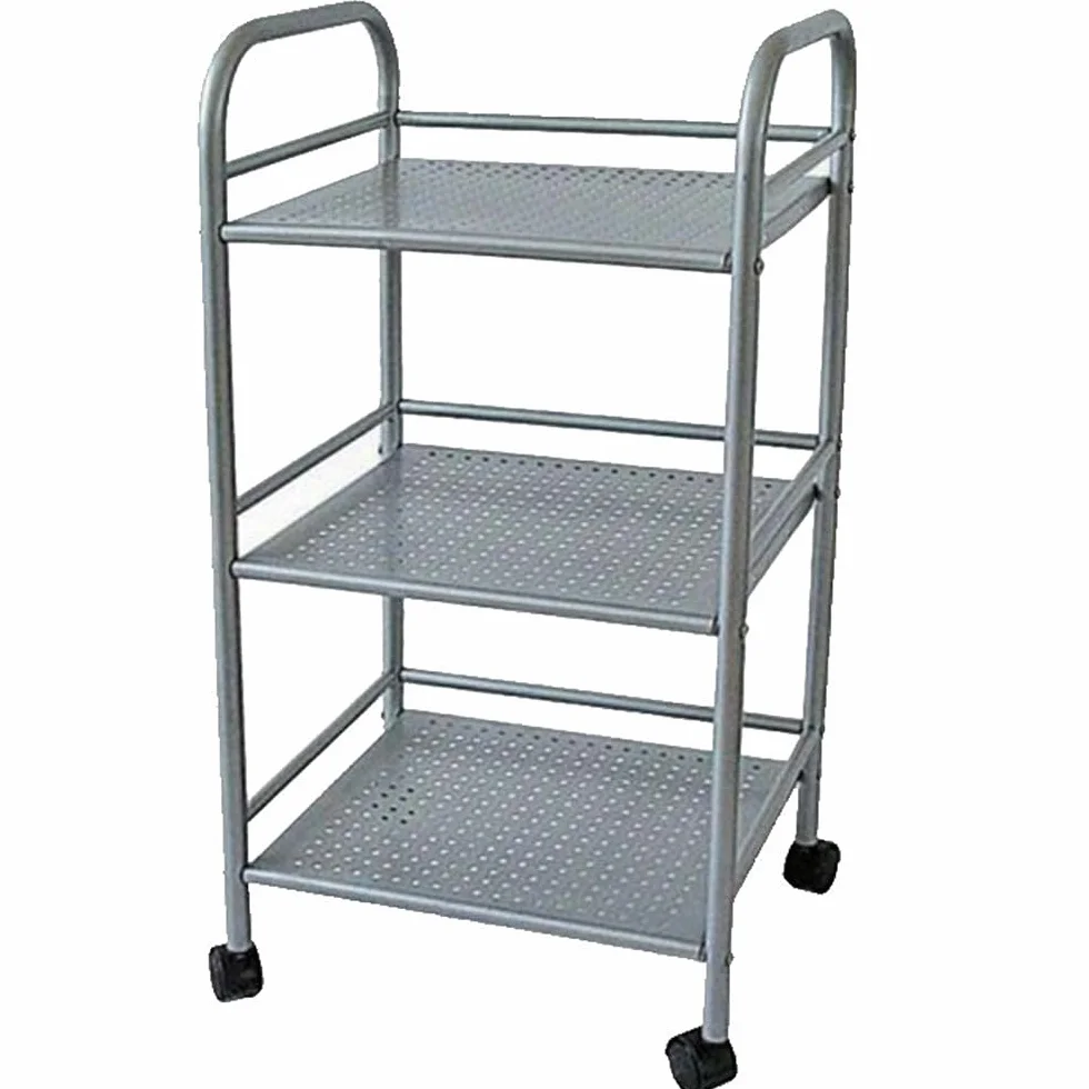 Carrello Portaoggetti in Metallo 3 Ripiani 4 Ruote Girevoli 40x35x75cm Argento