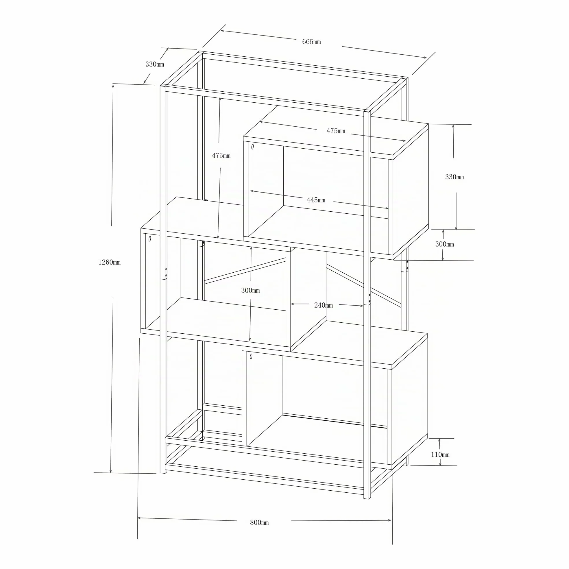 [en.casa] Scaffale da Terra con 3 Scomparti Aperti Libreria Mobile Espositore per Casa Ufficio Negozio 126 x 80 x 33 cm - Effetto Rovere/Nero