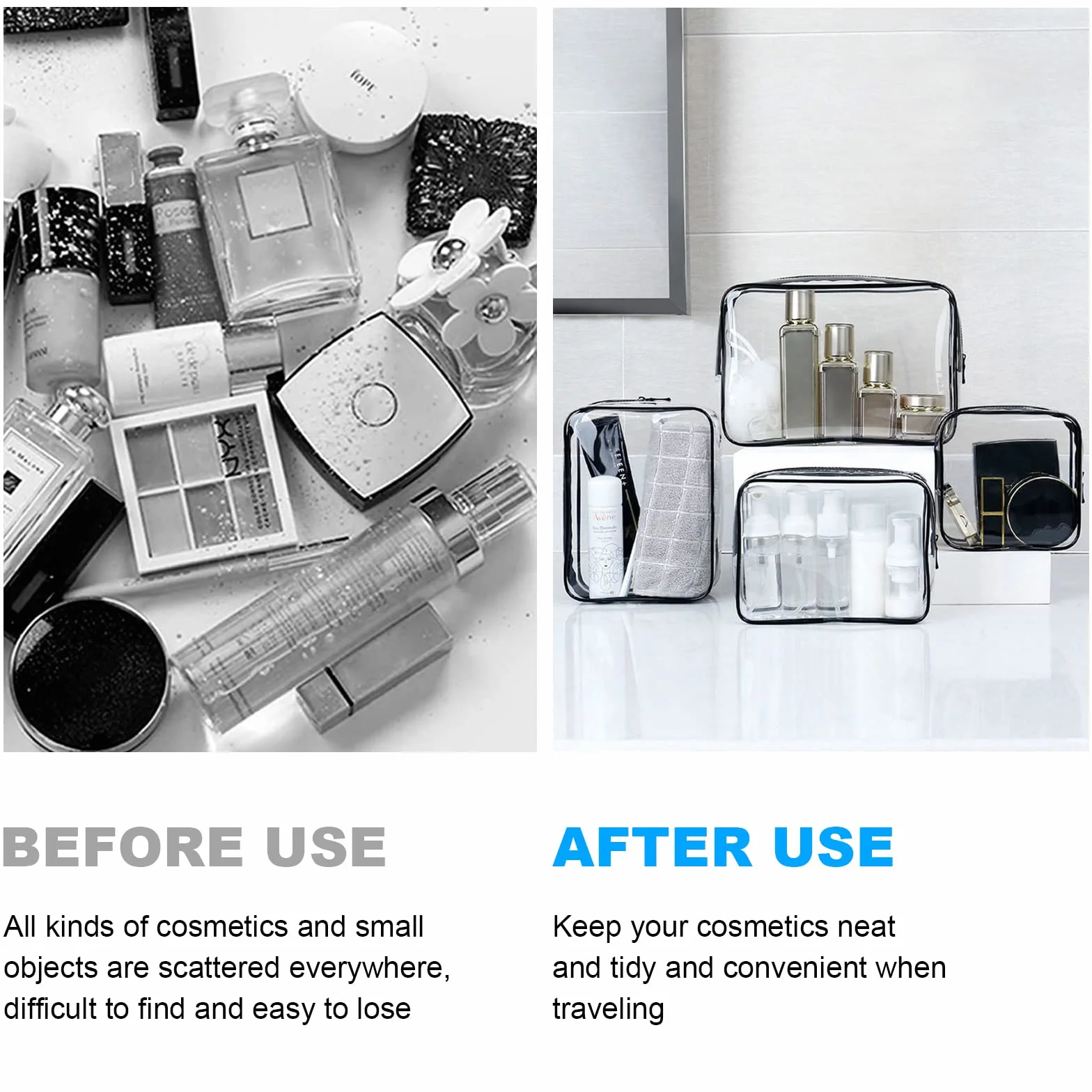 Aucuu Beauty Case Trasparente 4 Pezzi Borse Impermeabili Borsa da Viaggio per Cosmetici