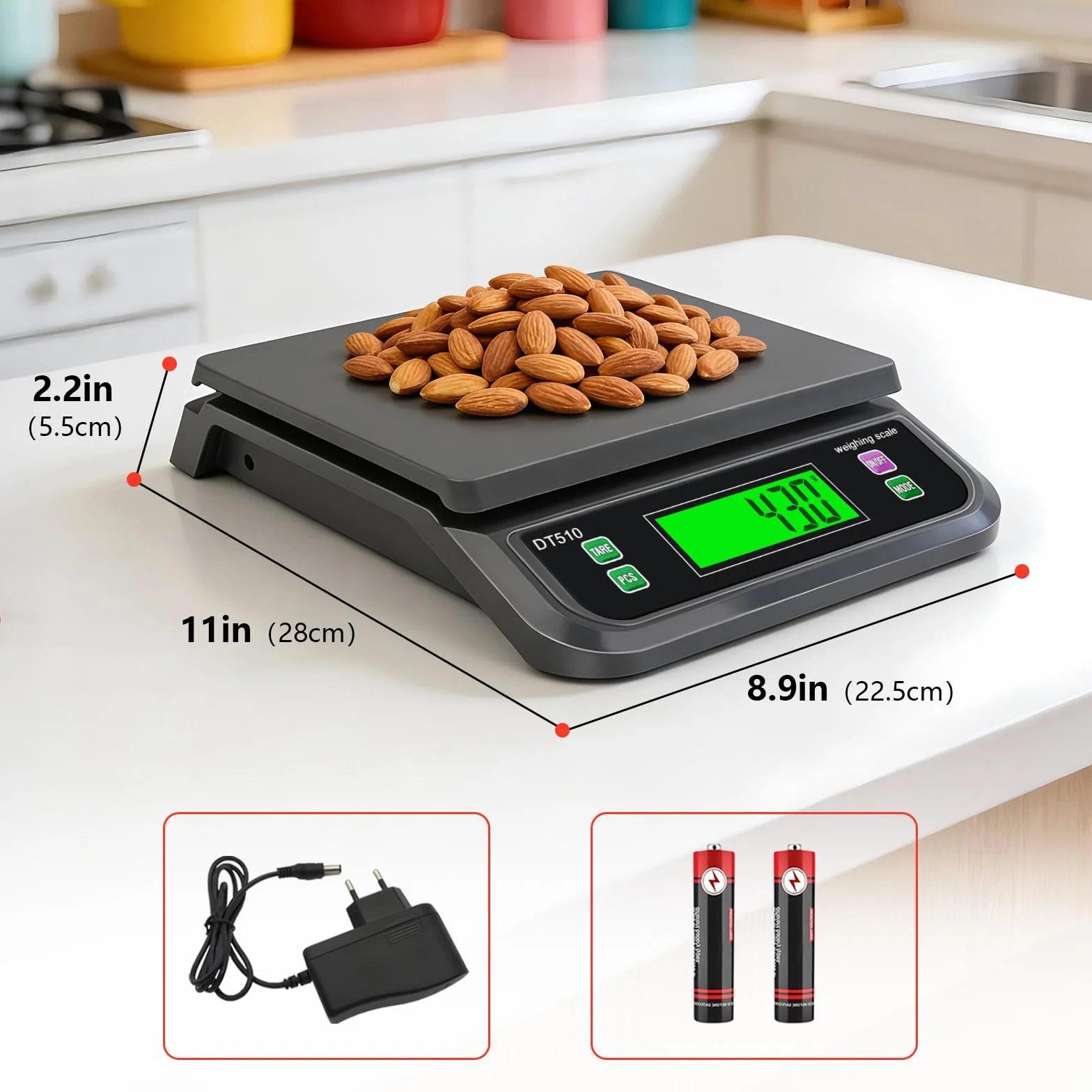 Bilancia Cucina Digitale 30kg Bilancia Professionale per Alimenti Bilancia Cucina con g,oz,lb,kg,TL,ct 6 unità con Funzione PCS e Tare Bilancia da Cucina con Display LCD E Adattatore