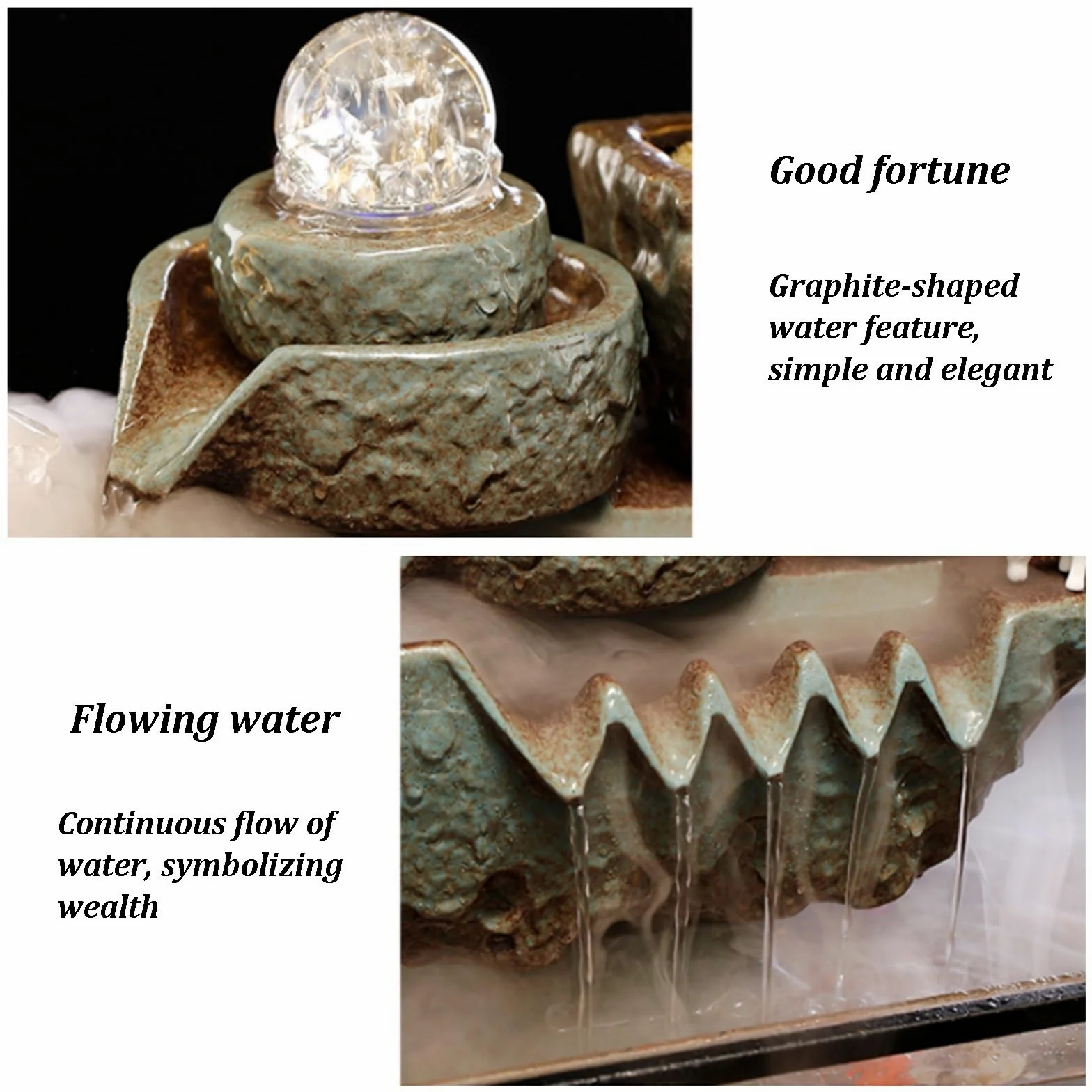 Fontana d'acqua da tavolo con ciotola per pesci e base in legno, relax zen per interni per casa e ufficio