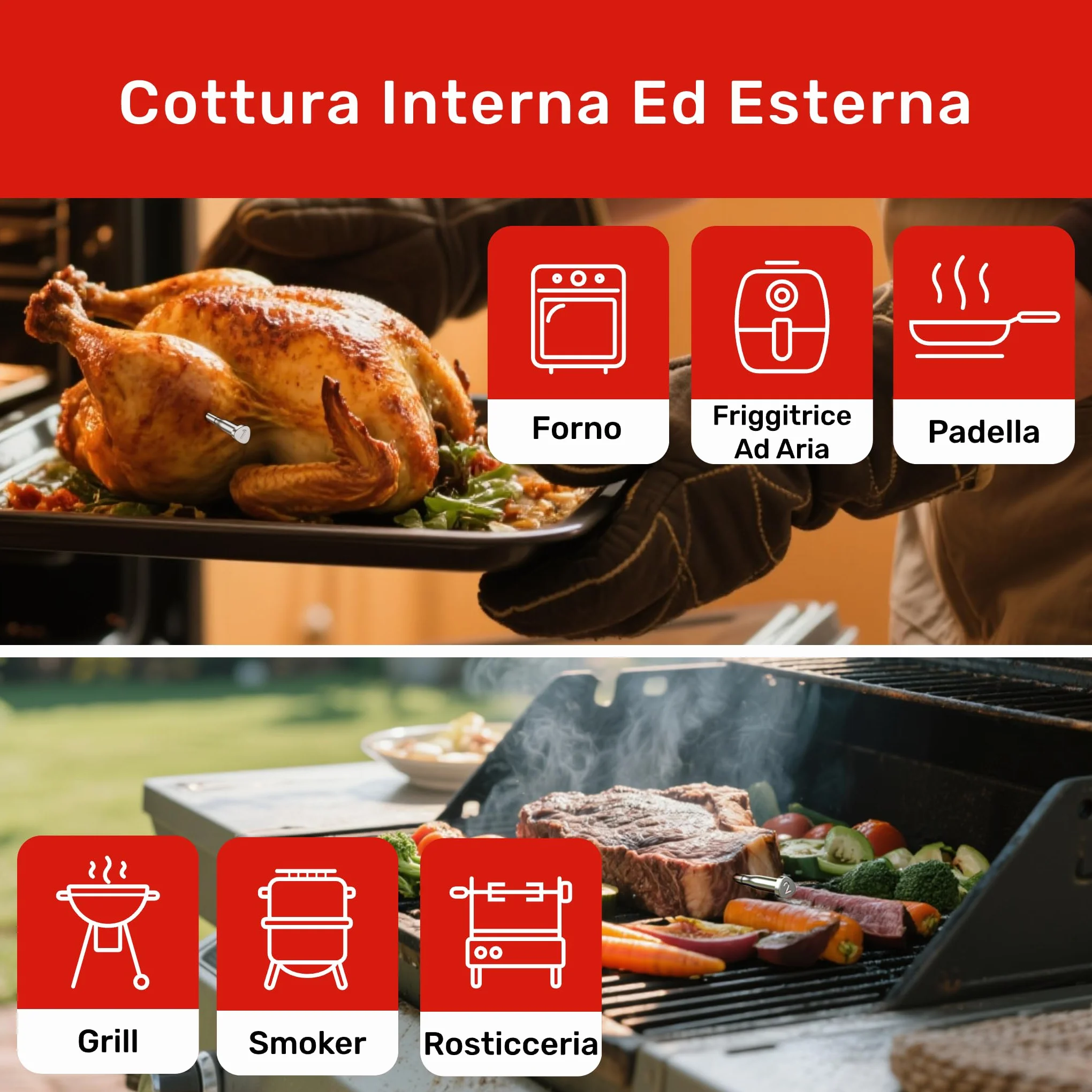 Z Pro Termometro per carne wireless con WiFi e Bluetooth, 4 sonde con 6 sensori, Resistenza a 595°C, Impermeabile IP69, ideale per Forno, BBQ, Grigliate, Affumicatori, forni e cucina