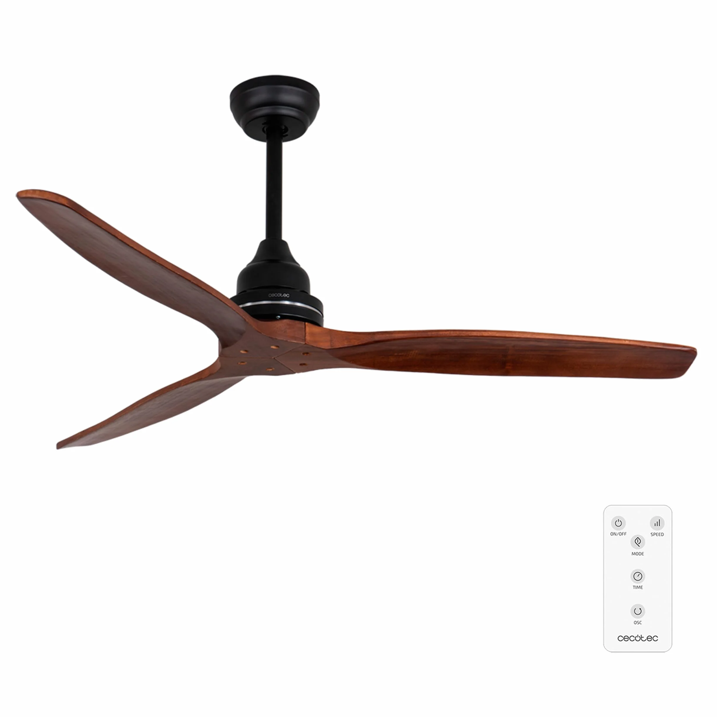 Cecotec Ventilatore da Soffitto EnergySilence Aero 590. 70 W, diametro da 52", telecomando a distanza, programmabile, 3 velocità. (Nero/Noce)
