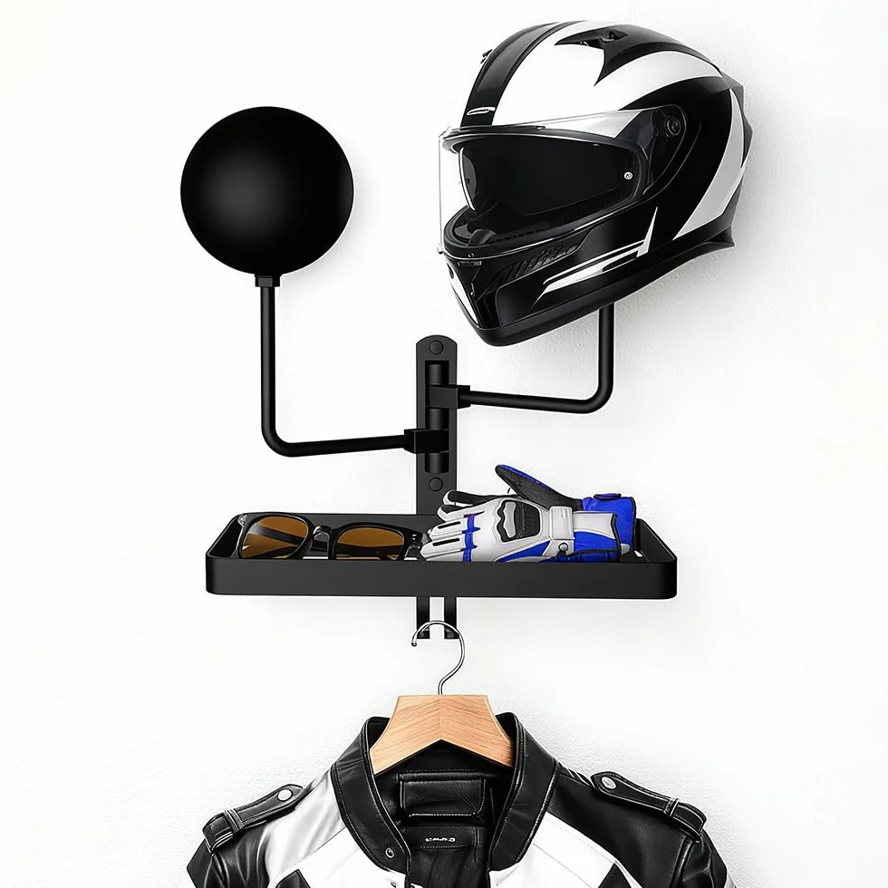 Appendi Casco Moto da Parete Girevole con 2 Sfere Porta Caschi