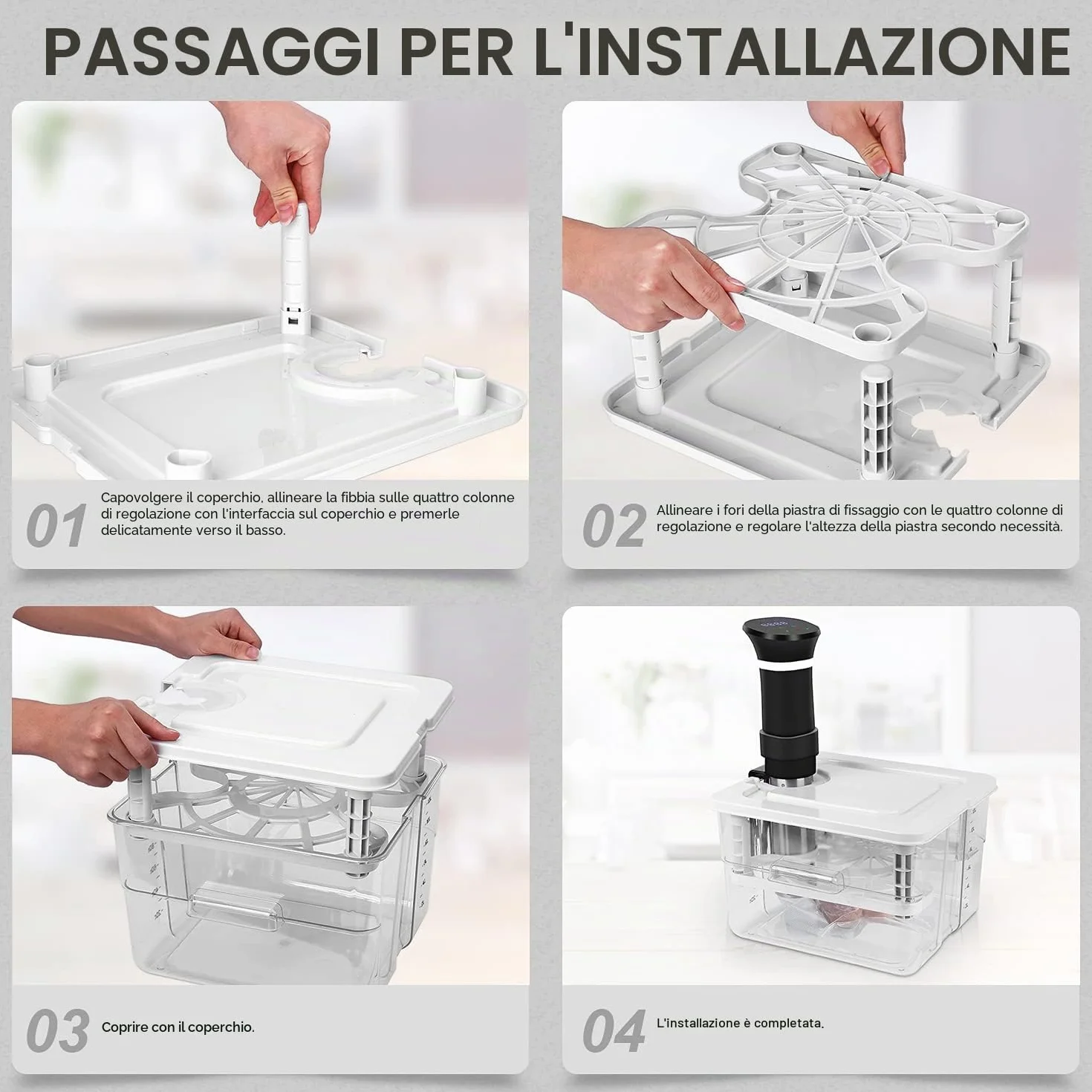 Sous Vide Contenitore Set 12L 7 in 1 con Coperchio e Griglia per Roner Professionale