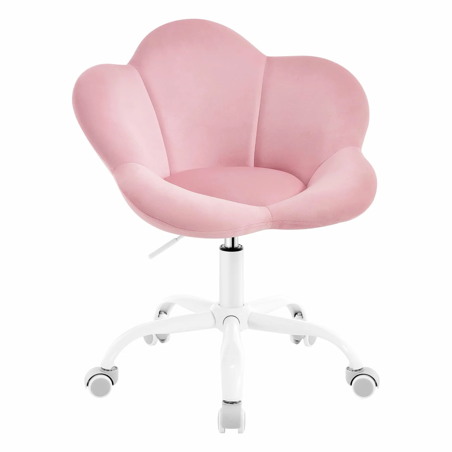 WOLTU Sedia da Scrivania per Bambini, Sedia Ufficio Ergonomica Girevole e Regolabile in Altezza con Rotelle, Seduta a Forma di Fiore per Studio, Camera da Letto, Velluto, Rosa Pastello