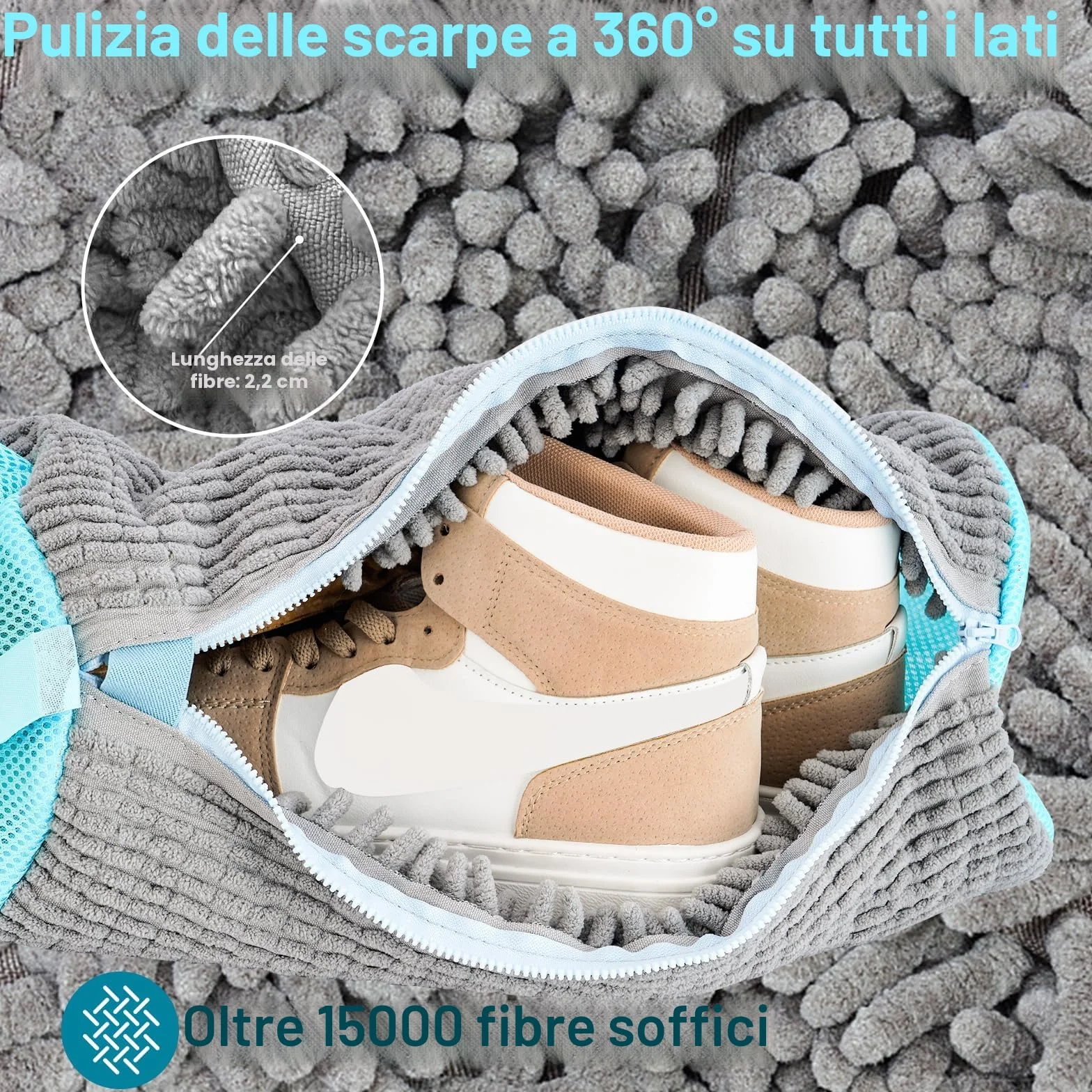 2 Pezzi Sacchetto Scarpe Lavatrice, Riutilizzabili Sacchetti per Scarpe Lavanderia - Pulizia a 360° con Cerniera Nascosta