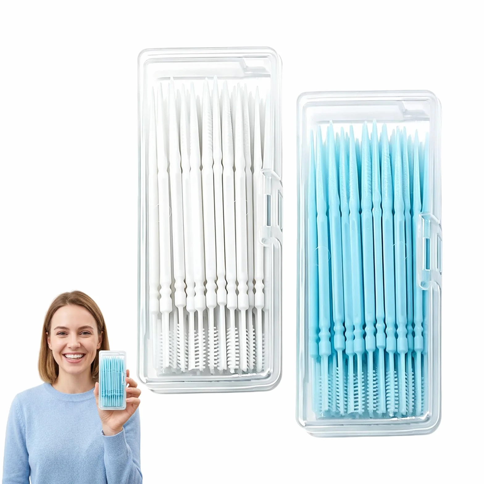Stuzzicadenti Plastica 400 Pezzi Monouso Doppia Punta Pulizia Dentale 2 Scatole Portatili Bianca Azzurra